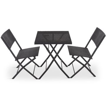 Raburg Balkonset Sundra, Bistrotisch mit 2 Stühlen, (3-tlg, Bistrotisch mit 2 Stühlen), Polyrattan in Seiden-Schwarz, klappbares Gartenmöbel-Set