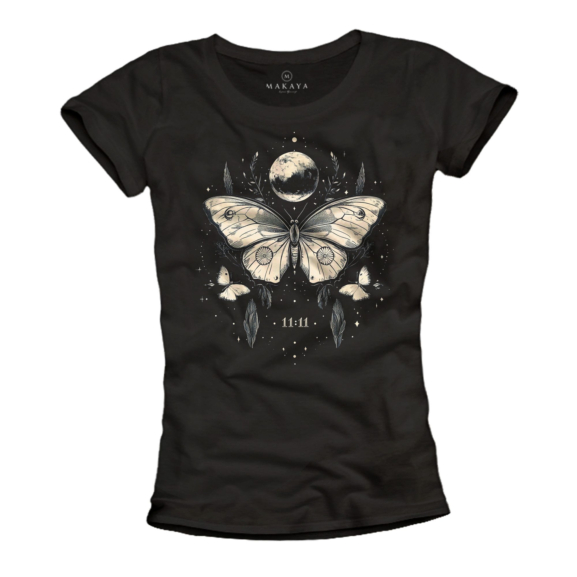 Print-Shirt Damen Schmetterling Vintage Motiv Kurzarm Top Frauen Mond
