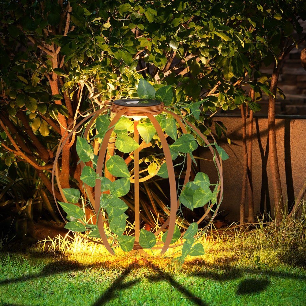 etc-shop LED Gartenleuchte, LED-Leuchtmittel fest verbaut, Warmweiß, LED Solarleuchte rost Garten Solarkugel Rostoptik für