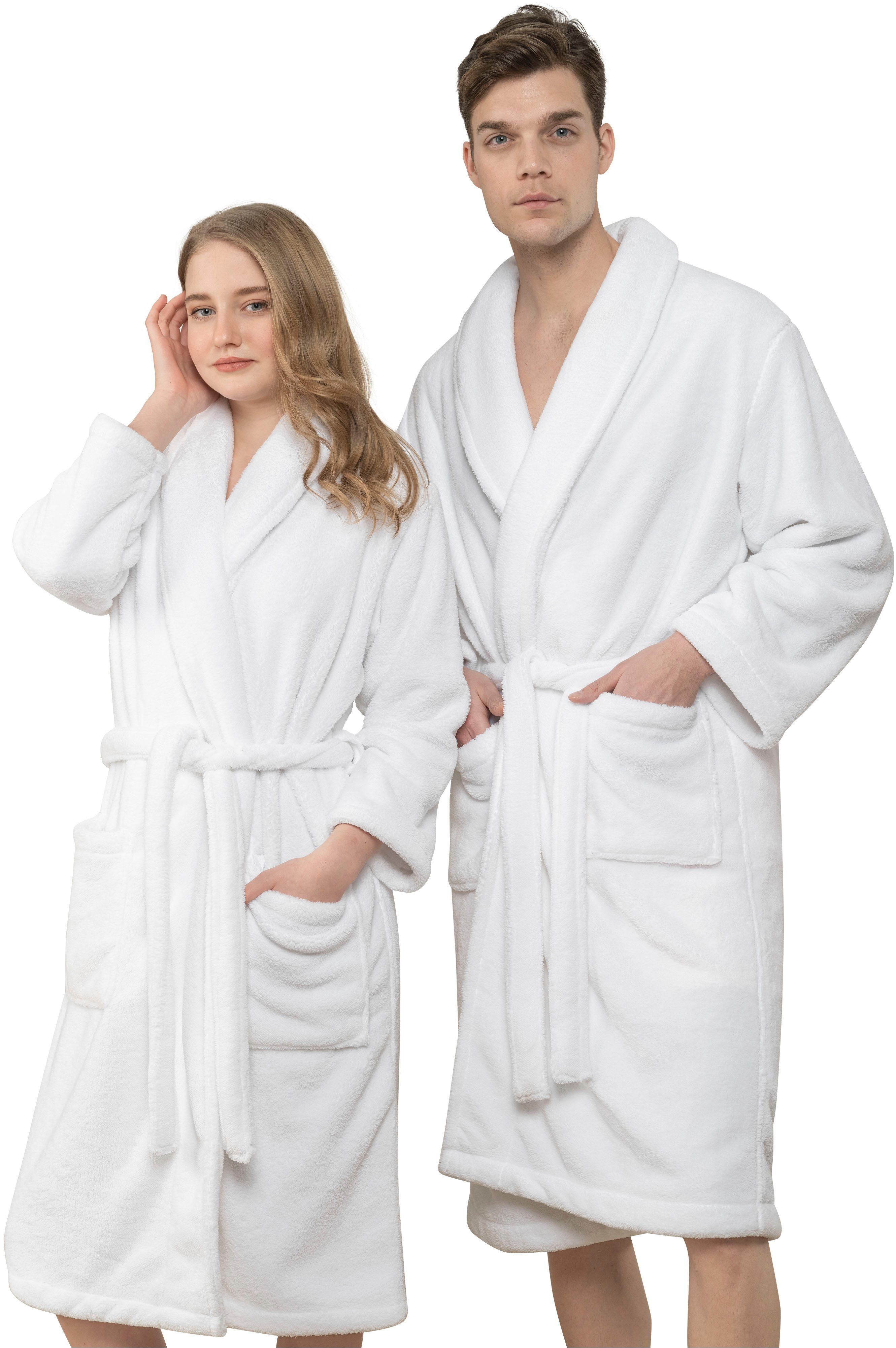 HAMMETEX Bademantel Bademantel unisex, ultraweicher & flauschiger Fleecemantel, Langform, Fleece, Schalkragen, Gürtel, ideal für Sauna & Spa, Hotelbademantel, Morgenmantel
