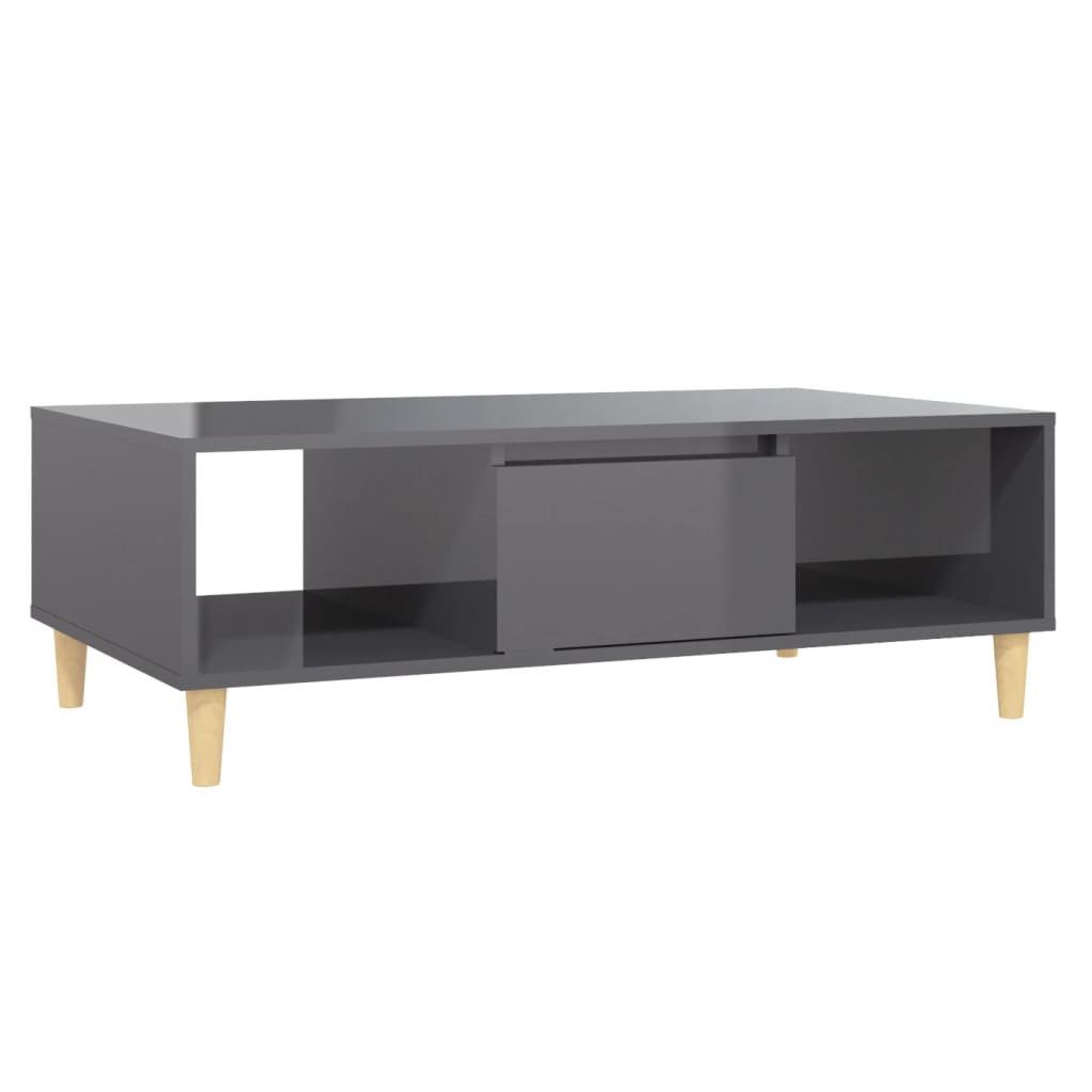 furnicato Couchtisch Skandinavischer 103,5x60x35 cm Hochglanz-Grau mit (1-St), Wohnzimmertisch mit Ablageflächen und einem Fach mit integrierter Tür