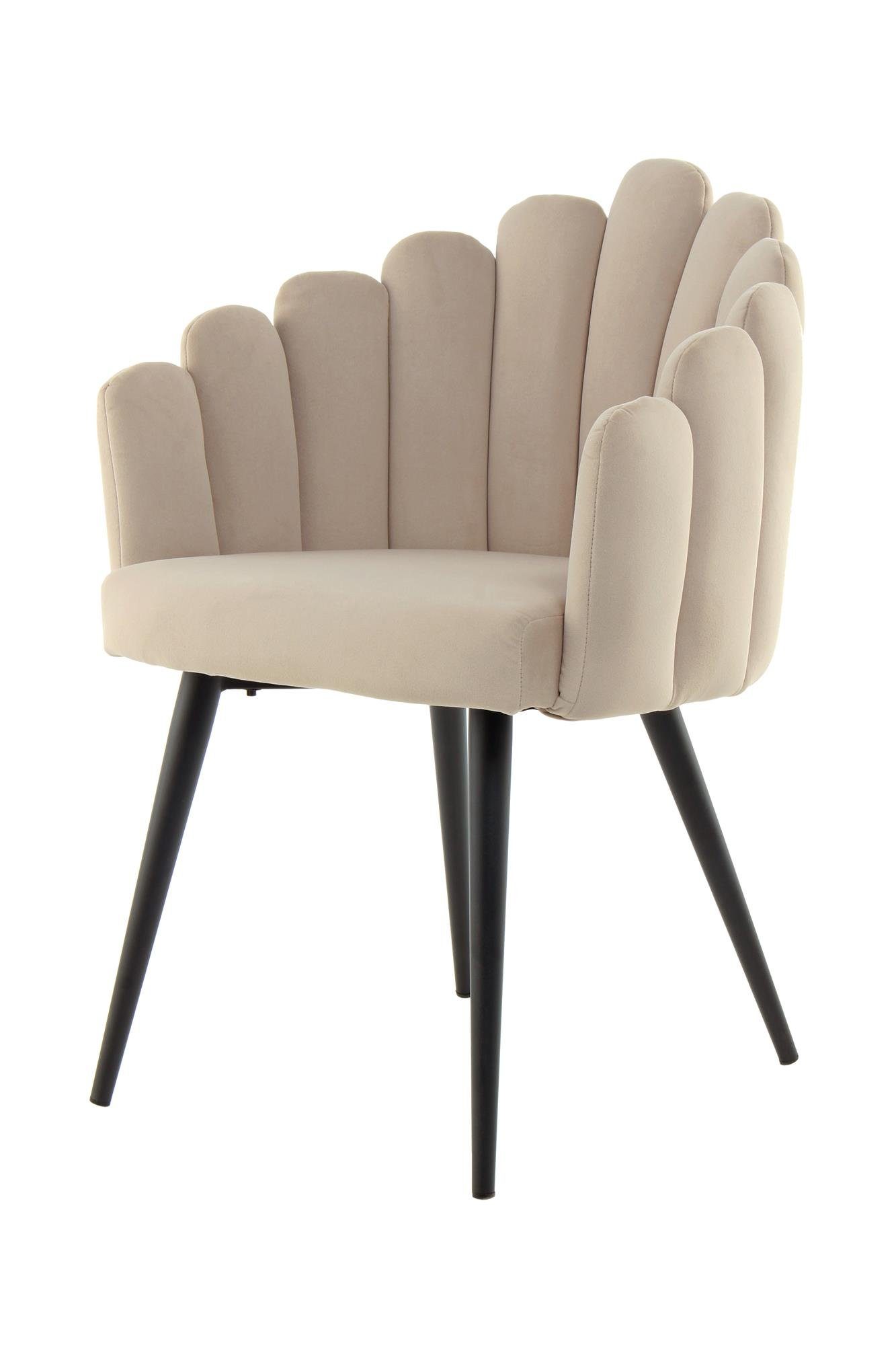 Qiyano Stuhl Sessel Samt-Stuhl Beige Armlehne Muschel-Form | Beige mit Wohnzimmer