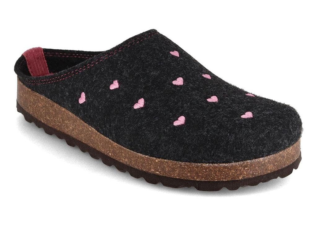 Tuffeln Filz-Pantoffeln Herzchen Damen Clogs mit Kork-Fußbett Hausschuh vegan aus 100% Tuf-Felt