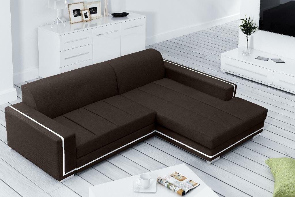 JVmoebel Ecksofa, Ecksofa mit Schlaffunktion Bettfunktion Kasten Sofa Couch Braun/Weiß