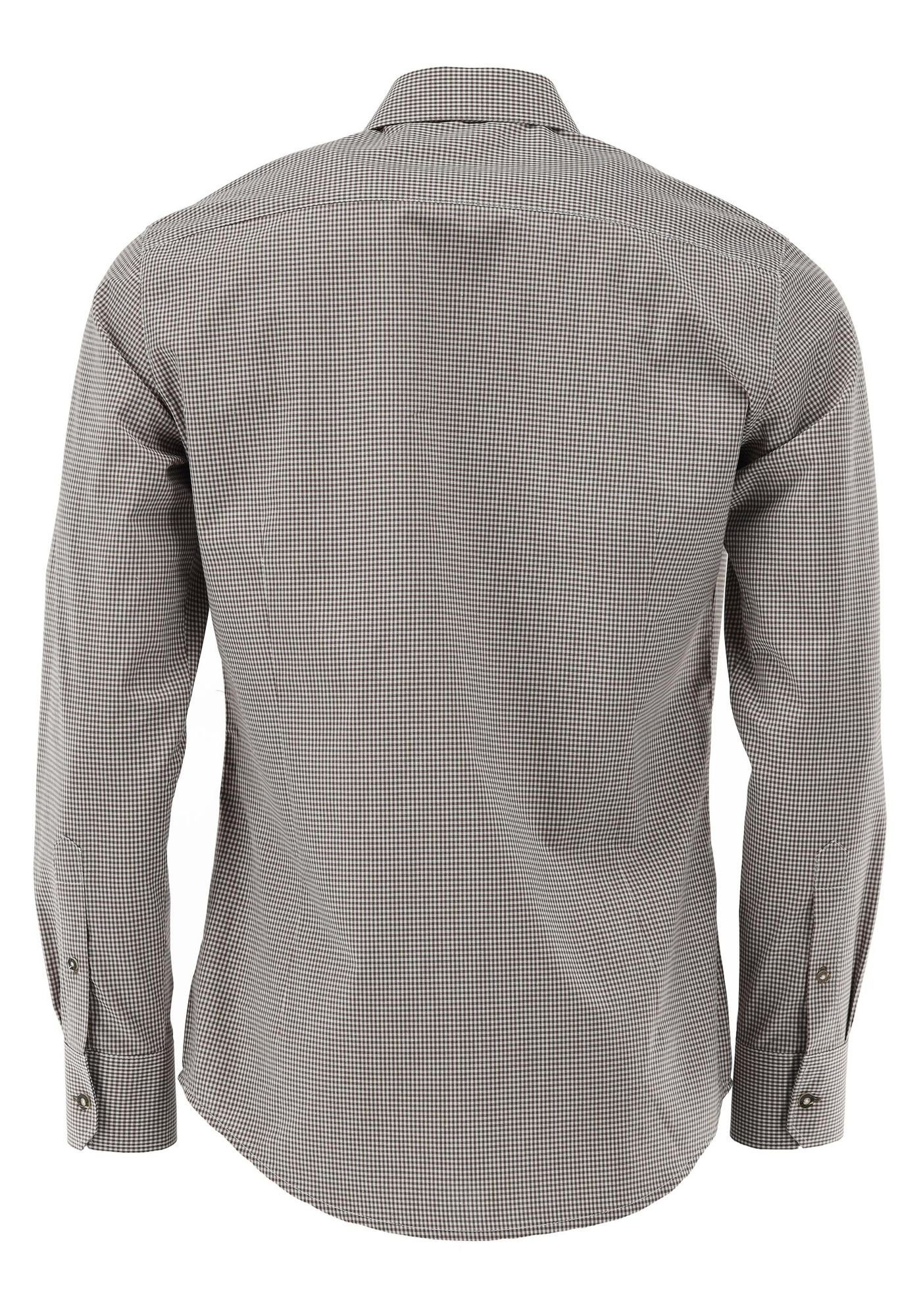 Wacodu Brusttasche der mittelbraun auf Trachtenhemd mit OS-Trachten Langarmhemd Hirsch-Stickerei