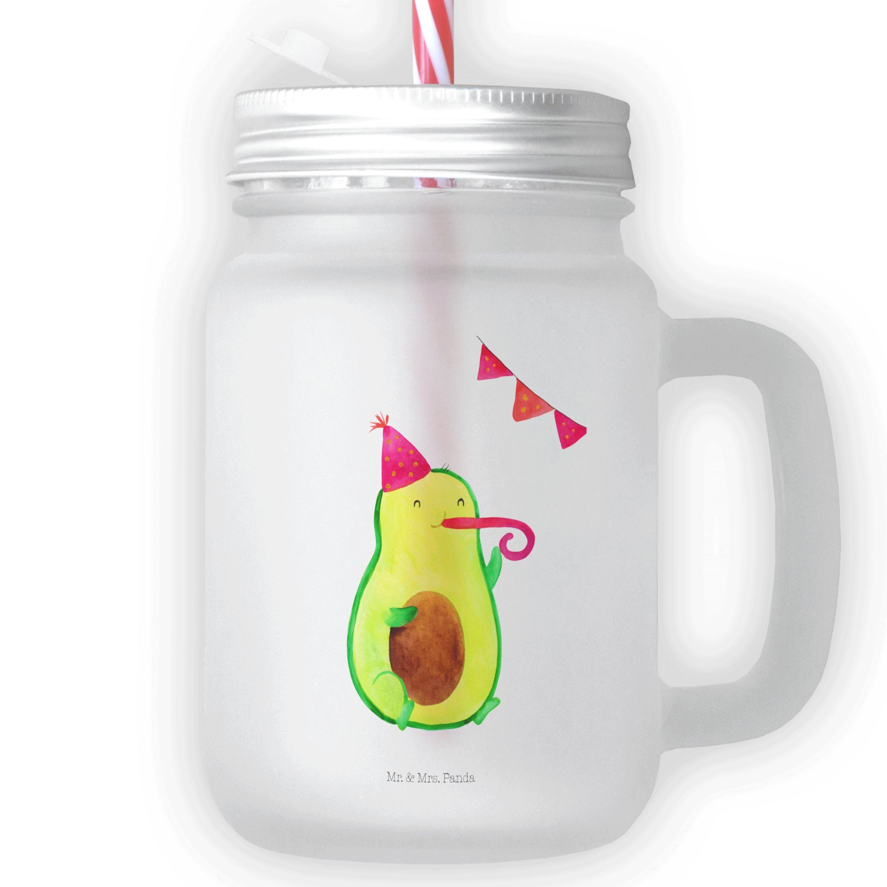 Mr. & Mrs. Panda Glas Avocado Partyhupe - Transparent - Geschenk, Fete, Strohhalm Glas, Mas, Premium Glas