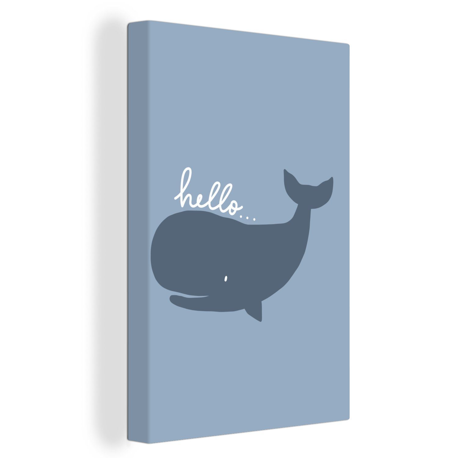 OneMillionCanvasses® Leinwandbild Zitate - Walfisch - Hallo... - Illustration - Kinder, Fotodruck (1 St), Bilder groß Wohnzimmer Schlafzimmer 80x120 cm