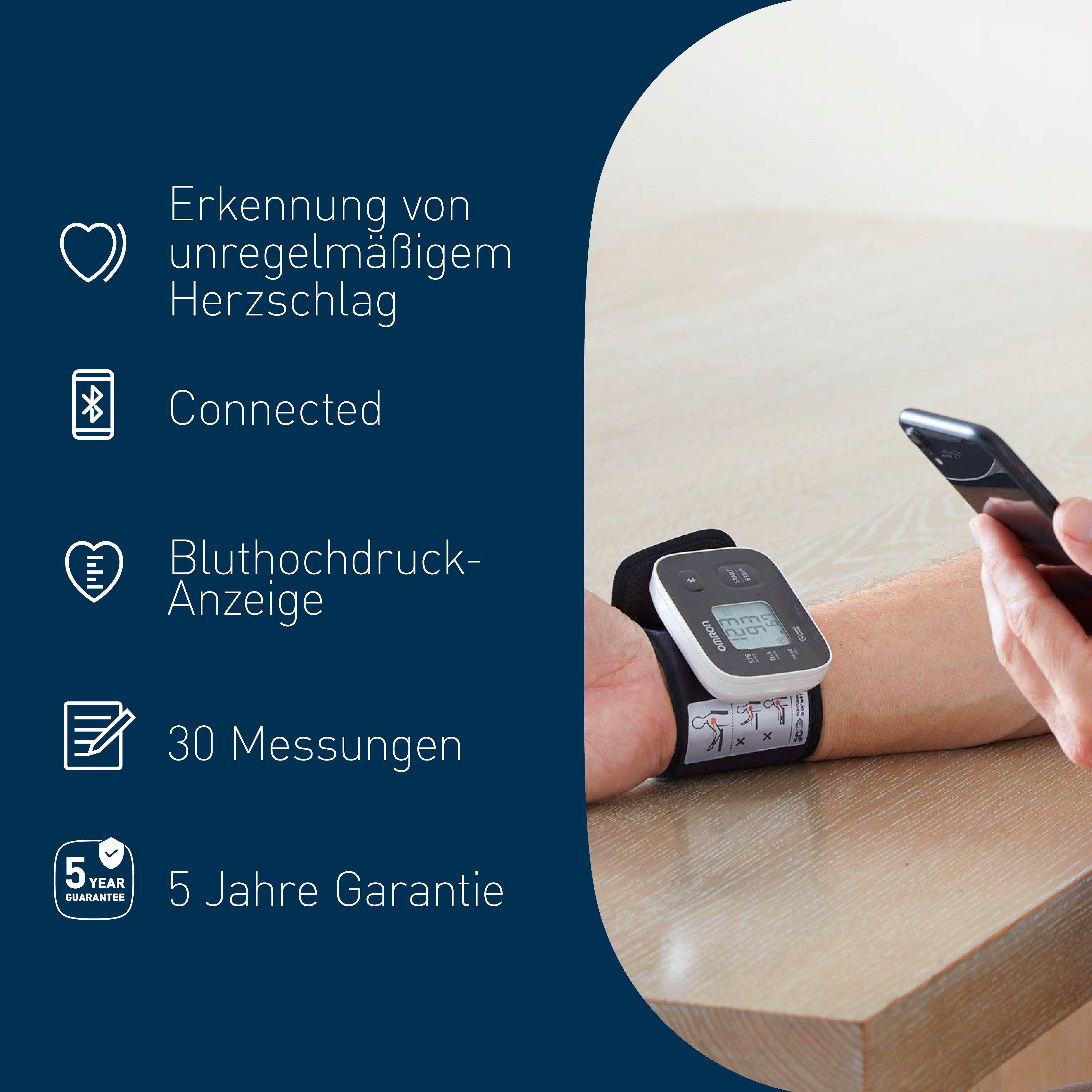 Omron Handgelenk-Blutdruckmessgerät RS3 Intelli IT mit Bluthochdruckanzeige & kostenloser App, einfach und genau, mit vorgeformter Manschette 13.5-21.5 cm – Bild 4 von 5