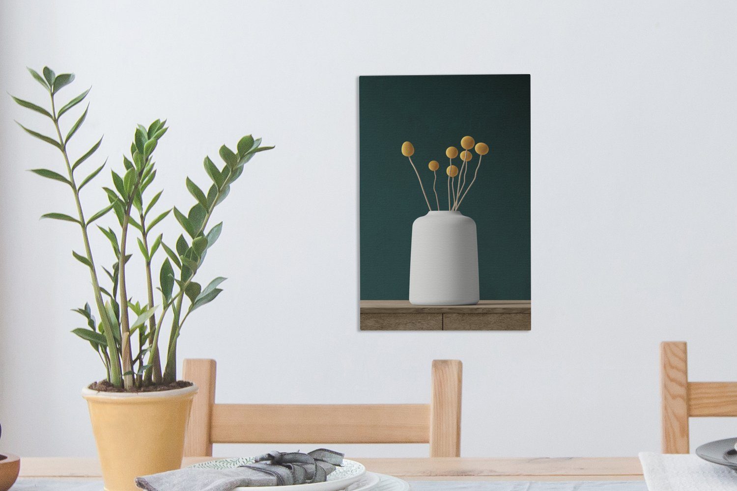 OneMillionCanvasses® Leinwandbild Blumen - Vase Zackenaufhänger, fertig cm Leinwandbild (1 - Stilleben, 20x30 bespannt St), inkl. Gemälde