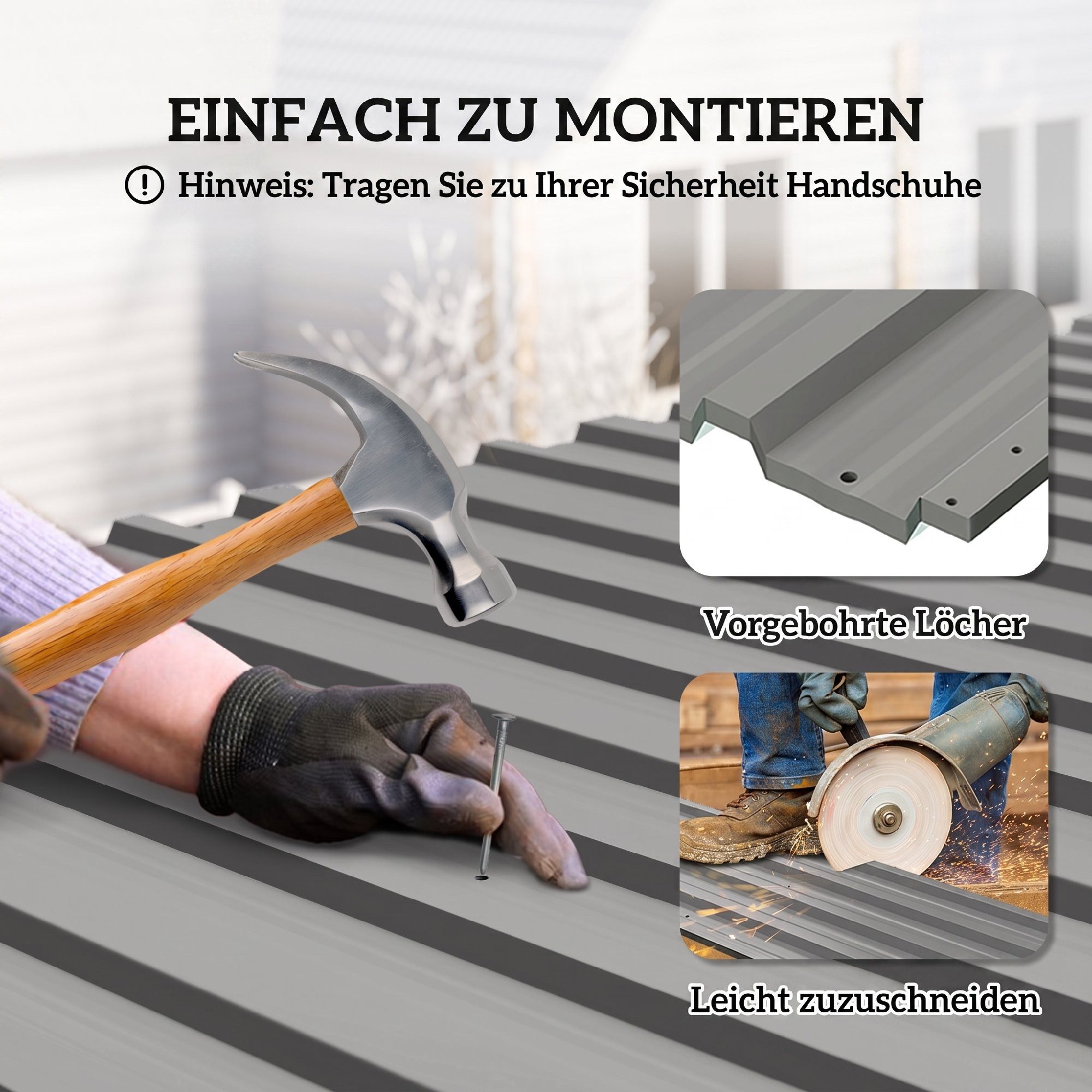 Outsunny Wellplatte Wetterfestes Profilblech, 0.25 mm, 0.6 m², (Trapezblech, 12-St., verzinkt Dachblech), für Dach, Gerätehaus, Carport, Hellgrau – Bild 4 von 5