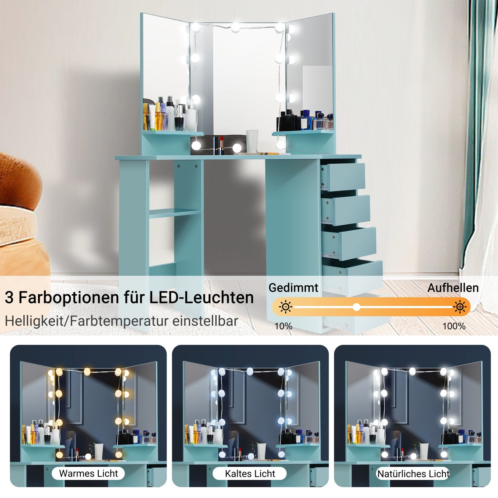 LUCKZON Schminktisch 112x50x142.5 cm Frisiertisch mit günstig online kaufen