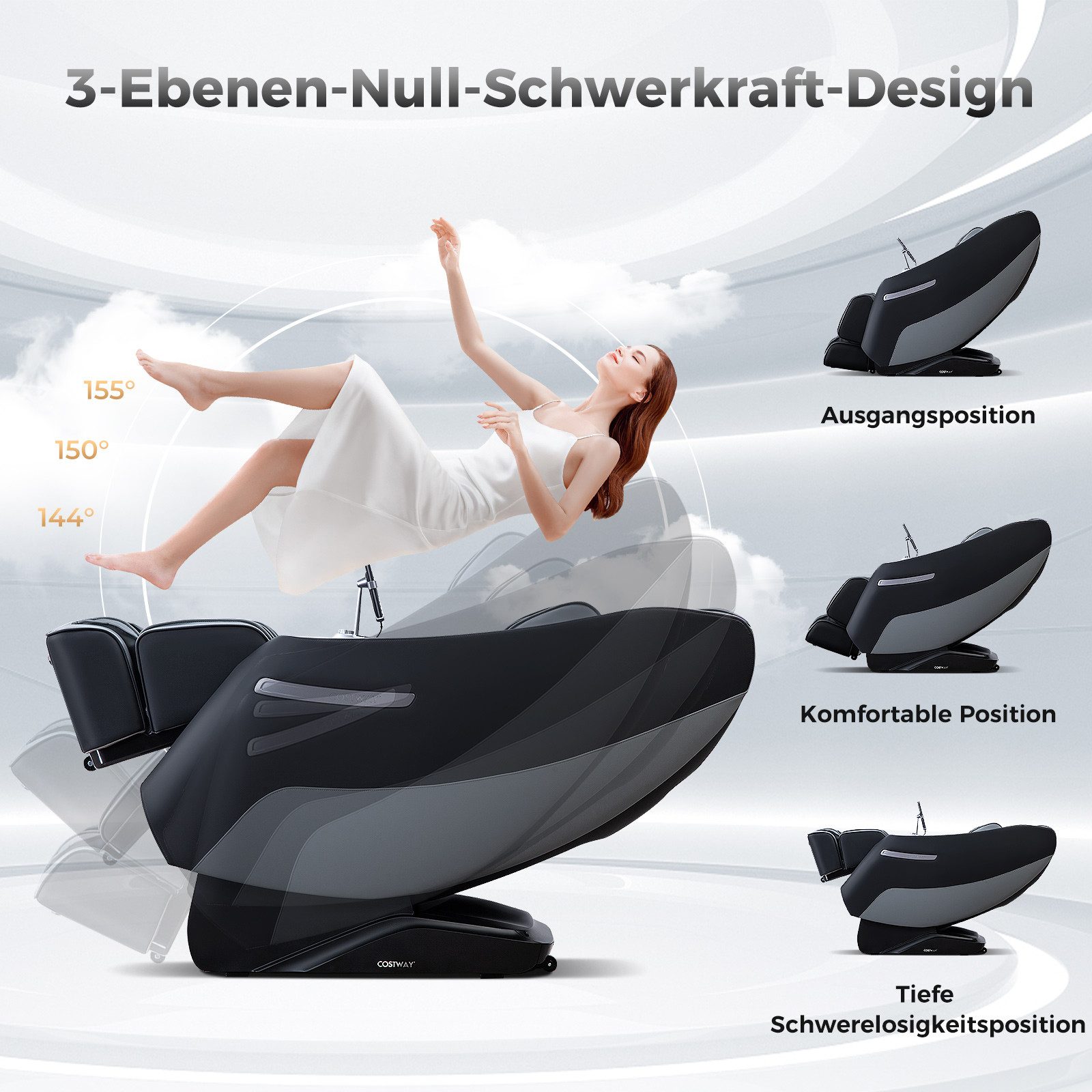 COSTWAY Massagesessel mit Wärme-&Liegefunktion, Bluetooth Zero günstig online kaufen