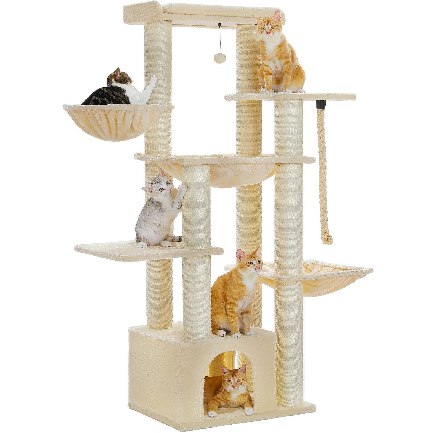 PETEPELA Kratzbaum Kratzbaum größe Katzen stabil mit 13 Sisalpfosten(11cm), Großer Sitzstange, Höhle, Körben, Kratzbaum XXL 169 cm
