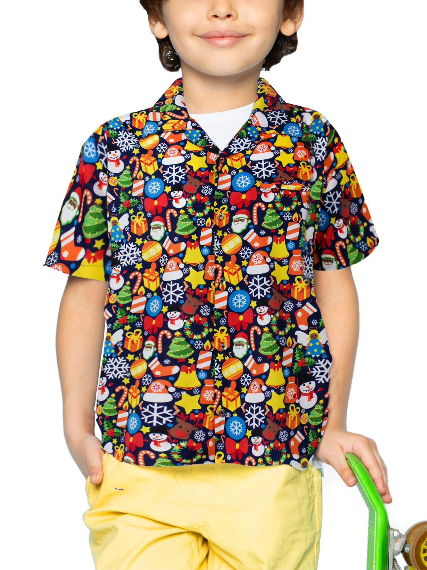 Hawaiihemd Christmas Allover Kids Funky Hawaii-Hemd Kinder Kurzarm Front-Tasche