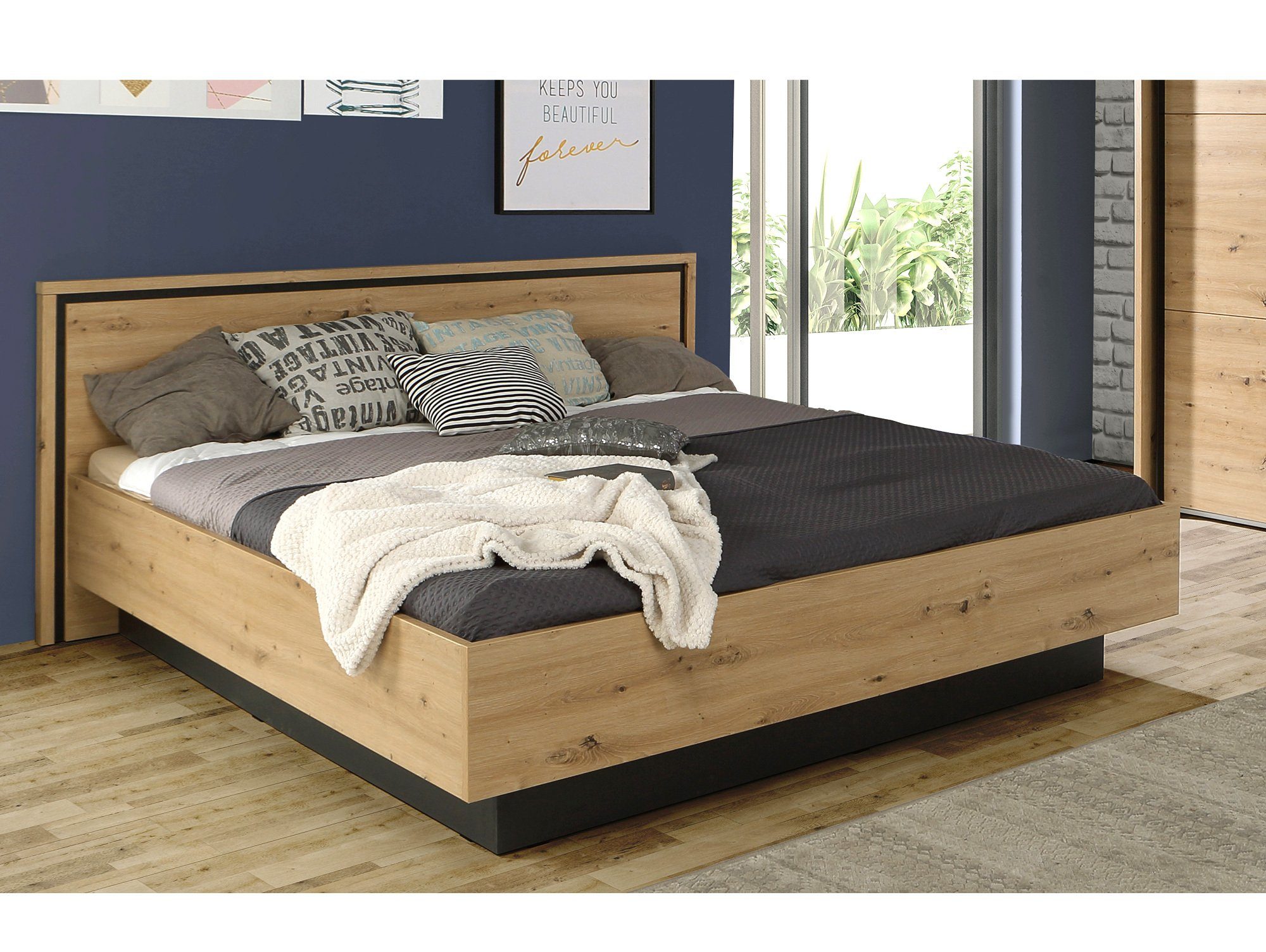 Moebel-Eins Futonbett, TEMMY Doppelbett 180x200 cm, Material Spanplatte, Artisan Eiche Nachbildung