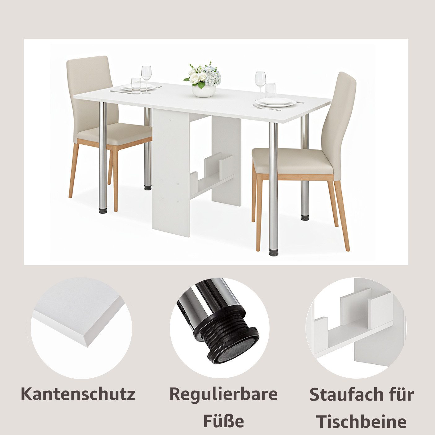 Rodnik Esstisch klappbar 2-8 Personen, stabil & platzsparend, praktische abschraubbare Beine – Bild 4 von 5