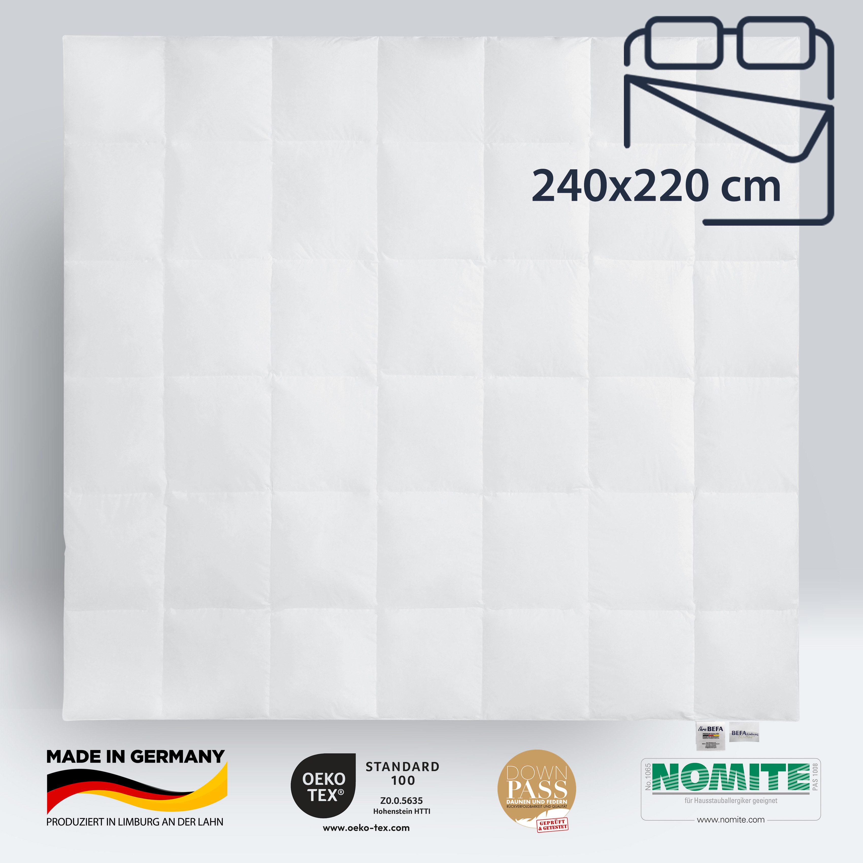BEFA NATUR Daunenbettdecke Premium Federbettdecke - leicht & kuschelig - Größen 135 cm bis 240 cm, Füllung: 60% Daunen, 40% Federn, Bezug: Baumwolle, Made in Germany - hochwertige Daunendecke - Allergiker geeignet