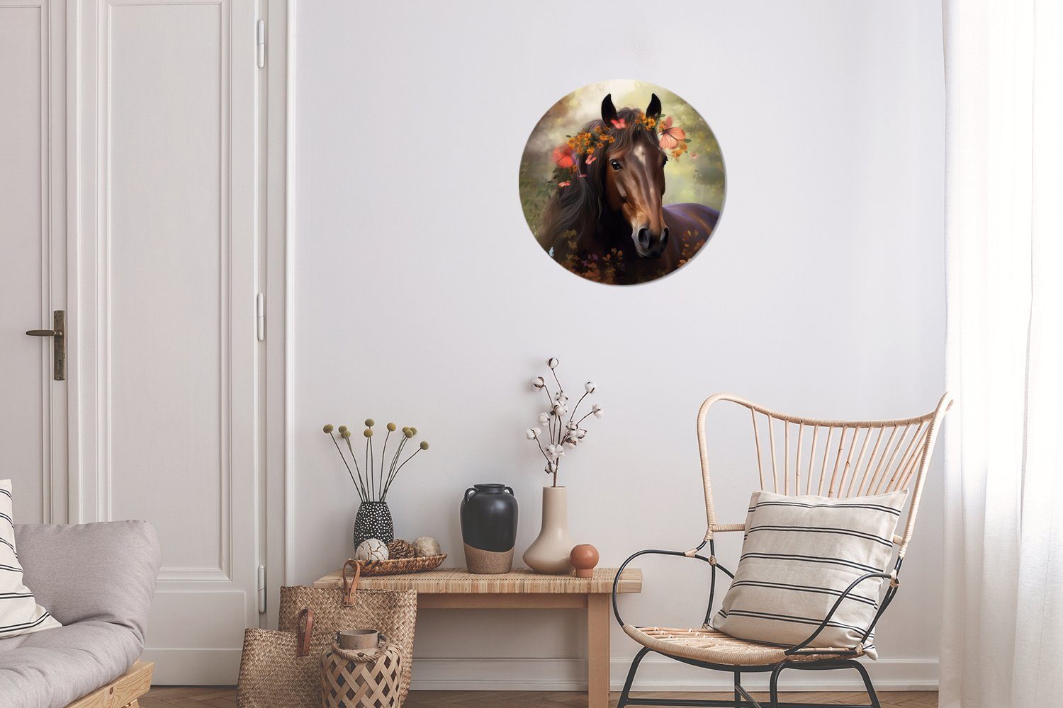 Schmetterling, - cm - Rundes 30x30 Wohnzimmer, Pferd MuchoWow (1 Gemälde Forex, - Wald Blumen Tiere Wandbild, - Wanddekoration Kreis St),