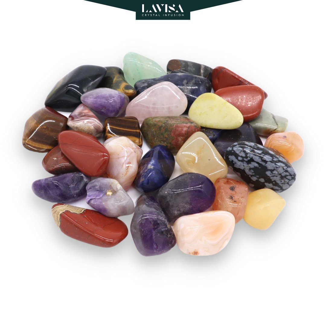 LAVISA Mineralstein Trommelsteine Mischung, Edelsteine Kristalle, 100% Mineralsteine, Edelstein Trommelstein sammelstein Kinder Heilstein