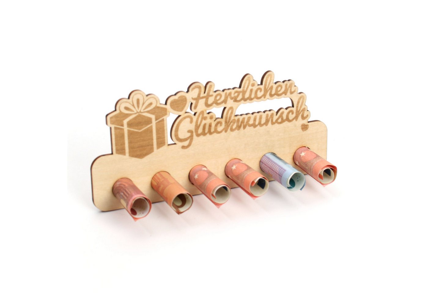 Thumbnail - Kreative Feder Glückwunschkarte Geldgeschenk für feierliche Anlässe, origineller Geldscheinhalter aus Holz mit 6 Löchern...
