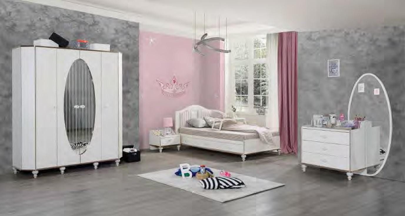 Jugendzimmer-Set Möbel Set in Weiß mit Bett, Kleiderschrank, Nachttisch und Kommode