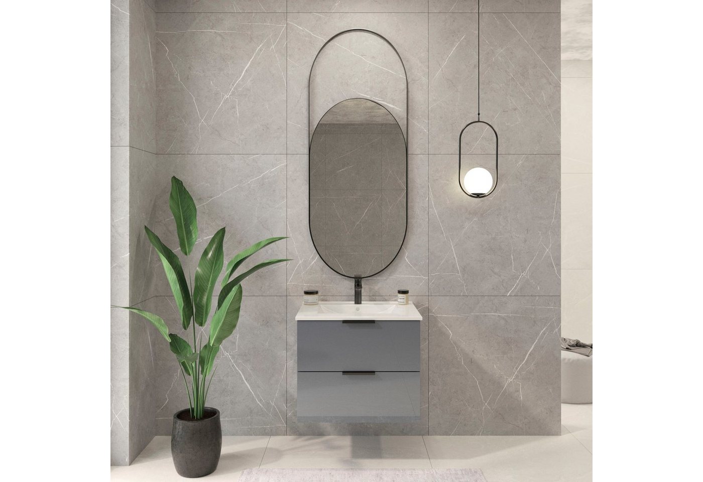 Thumbnail - welltime Waschtisch Athen Badezimmerschrank mit Softclose Funktion WC Bad 60 cm (Set, Unterschrank und Becken), Waschpla...