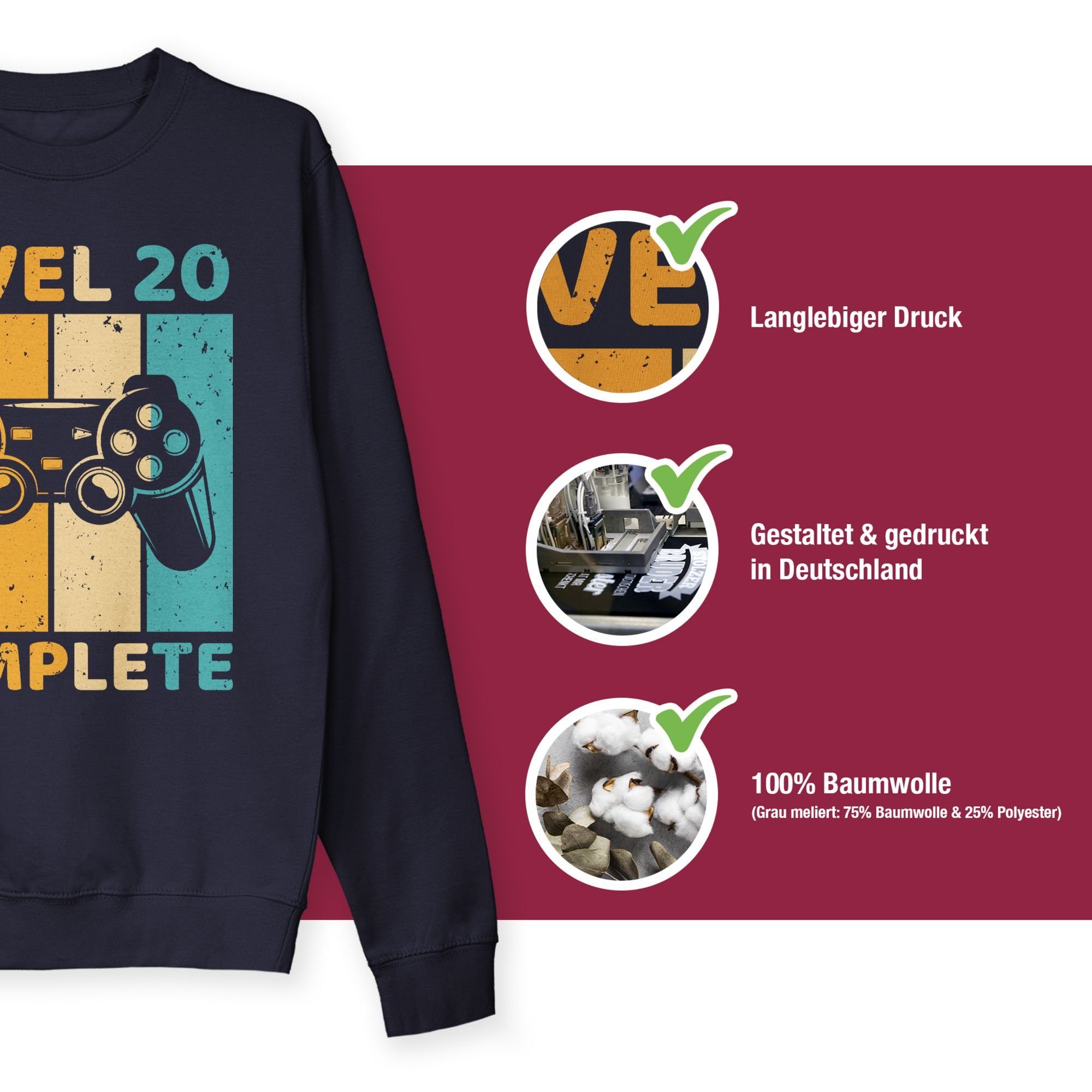 20 Completed 20. 1 - Geburtstag Zocker Zwanzig - Shirtracer Sweatshirt Unlocked (1-tlg) Dunkelblau Complete Level Freigeschalten