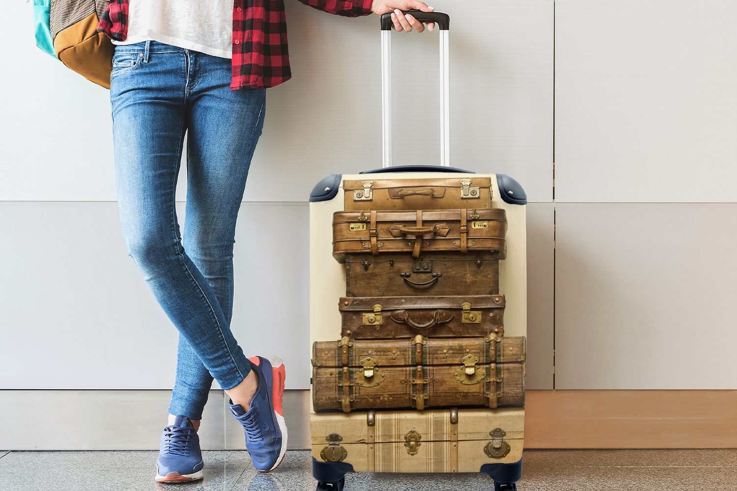 MuchoWow Handgepäckkoffer Koffer - Vintage - Antik, 4 Rollen, Reisetasche mit rollen, Handgepäck für Ferien, Trolley, Reisekoffer