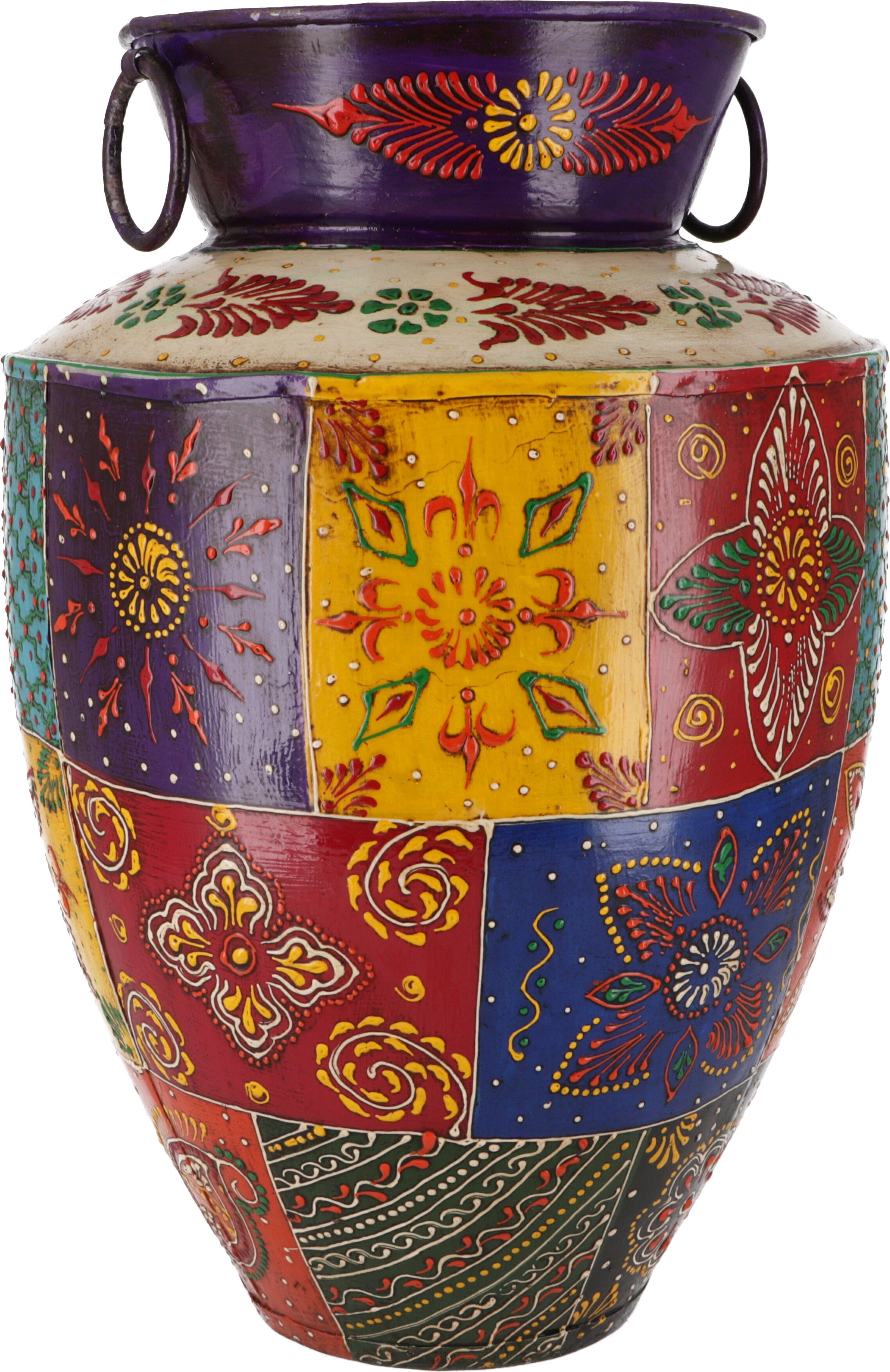 Dekovase Vintage Metall Vase, Krug Rajasthan, handbemalt..
