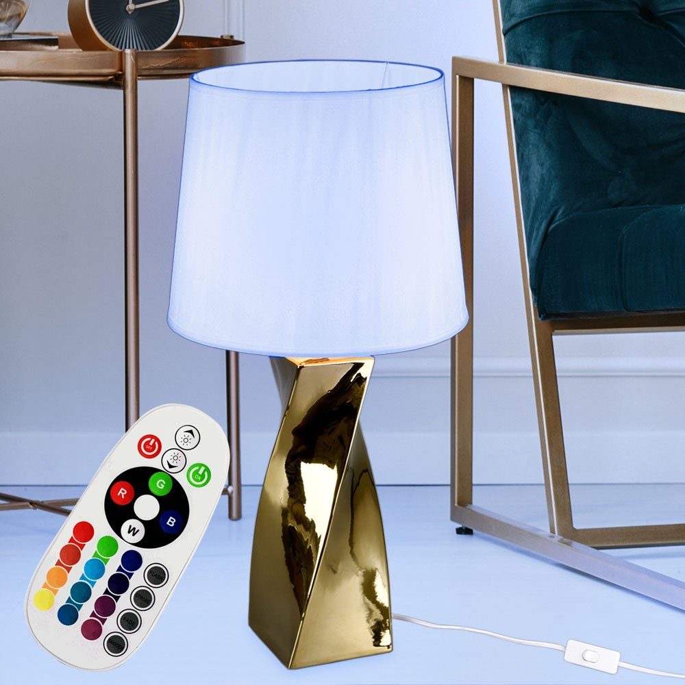Farbwechsel, Tischleuchte, etc-shop im Lese Gold LED Ess FERNBEDIENUNG Zimmer Keramik Leuchtmittel inklusive, Leuchte Lampe Tisch Warmweiß, Set