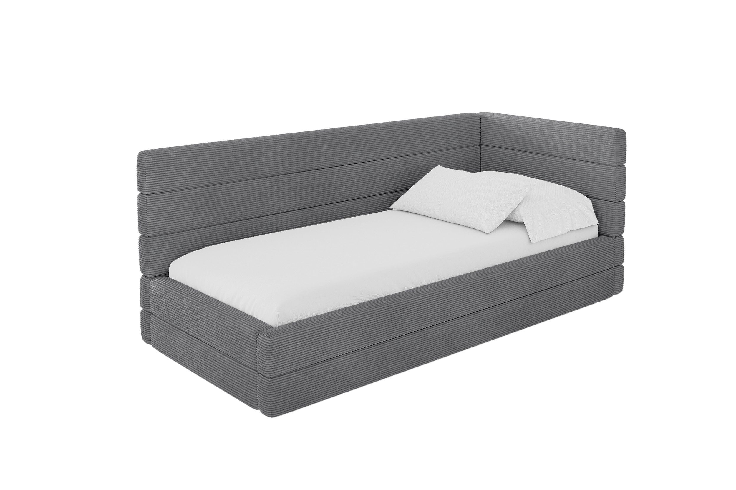ALTDECOR Jugendbett BEMY (Jugendbett mit Bettkasten und Lattenrost, Polsterbett ohne Matratze), Einzelbett mit Stauraum, Bett mit Kopfteil