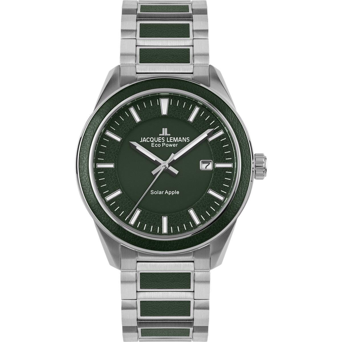 Solaruhr Jacques Lemans Herrenuhr Eco Power Solar 1-2116E Edelstahl, Apfelleder