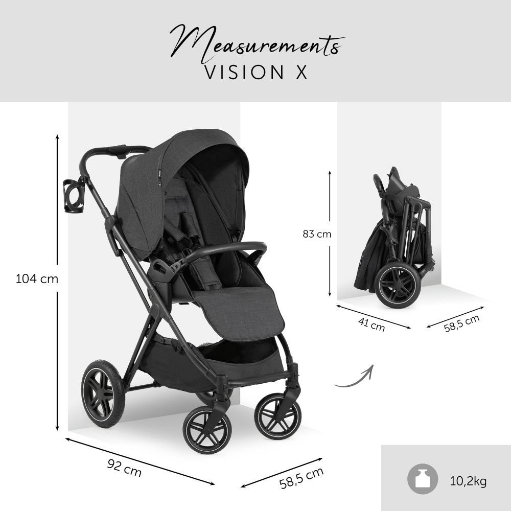 2in1 Set Buggy Sportsitz - (7-tlg), Regenschutz Duoset mit X Kombi-Kinderwagen Hauck Melange Vision Black, und Kinderwagen Silver Babywanne,