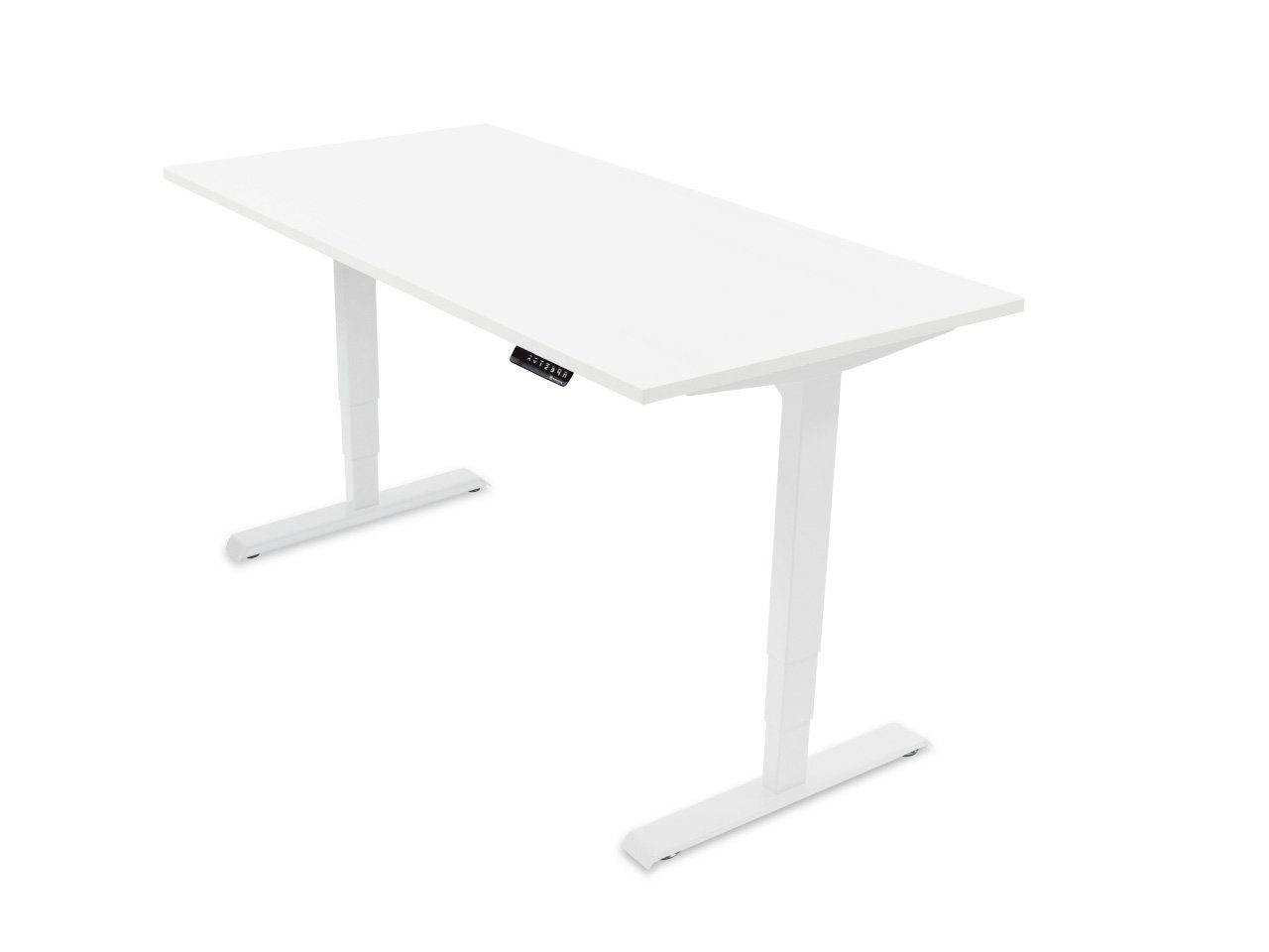 Schreibtisch verstellbarer Weiß Pro elektrisch + Desktopia Schreibtisch Tischplatte, Weiß Bürotisch inkl. höhenverstellbarer Ergotopia Memory-Display | edlem elektrisch
