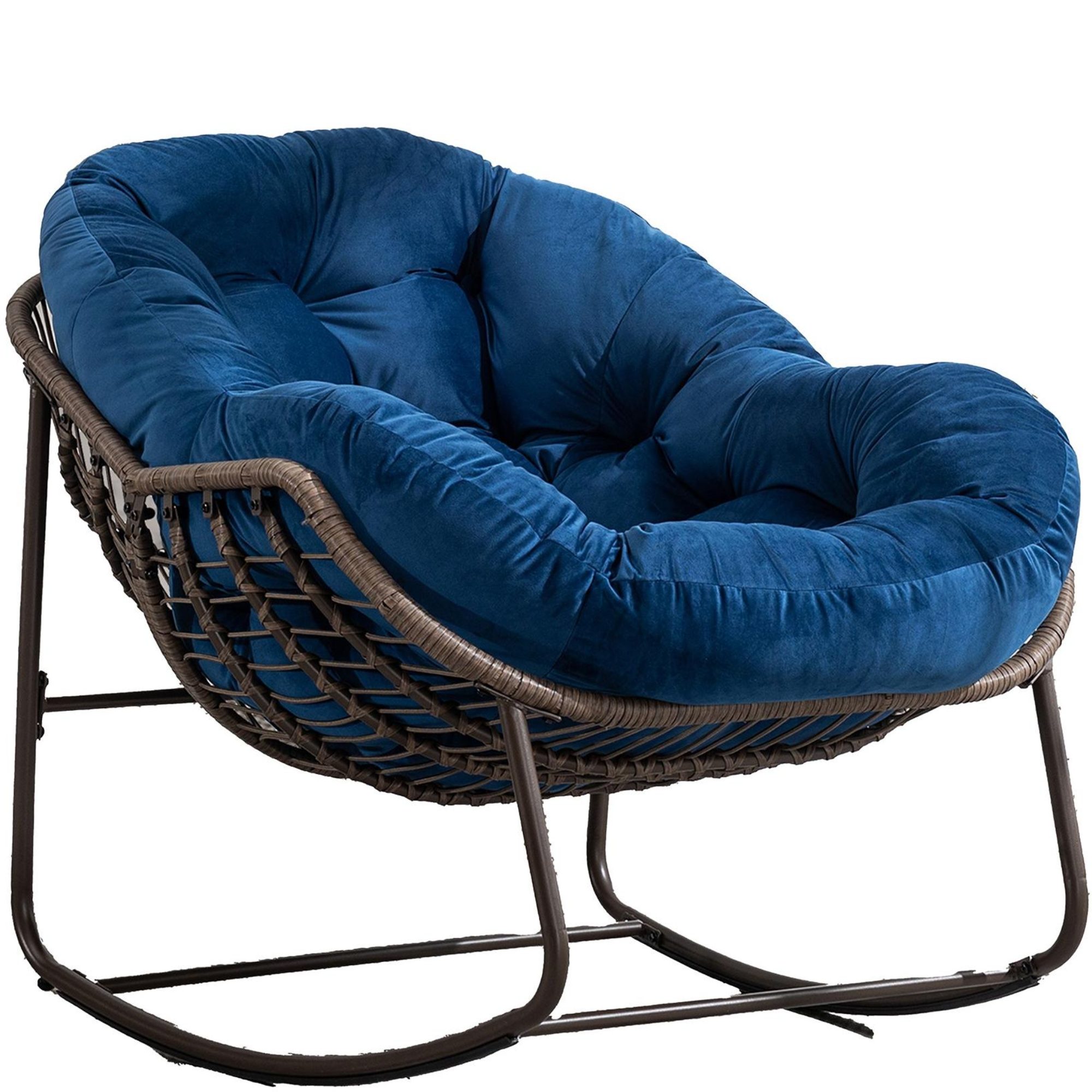 LVHOM Schaukelstuhl mit gepolstertem Kissen, Rattanstuhl mit Stahlrahmen, Lounge Sessel (Großformat B110.5cm x T94.5cm x H80cm,Dicke Kissen,160kg Tragfähigkeit, MEHRE FARBEN MEHRE OPTIONEN! Schaukelsessel umhüllendem Sitzgefühl & hoher Armlehne, 1 St), Balkon/Garten/Wohnzimmer/Schlafzimmer/Arbeitszimmer