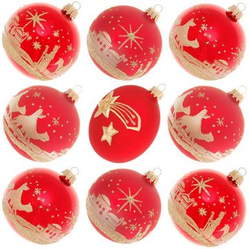 Krebs Glas Lauscha Weihnachtsbaumkugel Bethlehem Xmas Night, 8 Kugeln, 1 Taler mit Komet & Stern, 8 cm, Weihnachtsdeko, Christbaumschmuck, Christbaumkugeln aus Glas