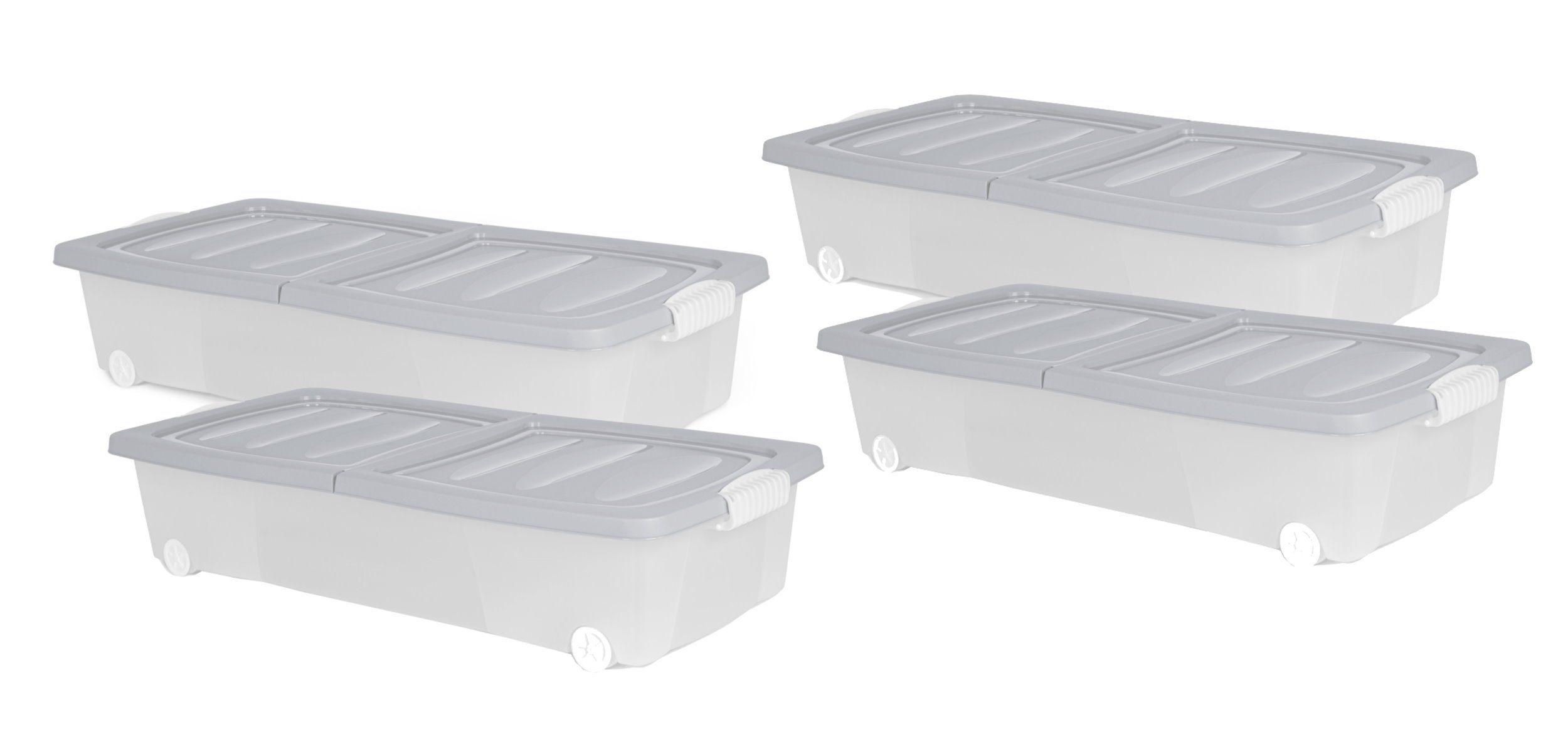 32L Box Kiste Aufbewahrungsbox mit Aufbewahrung dynamic24 und 80cm Spielzeug St), Grau Rollen Unterbettkommode Deckel (4