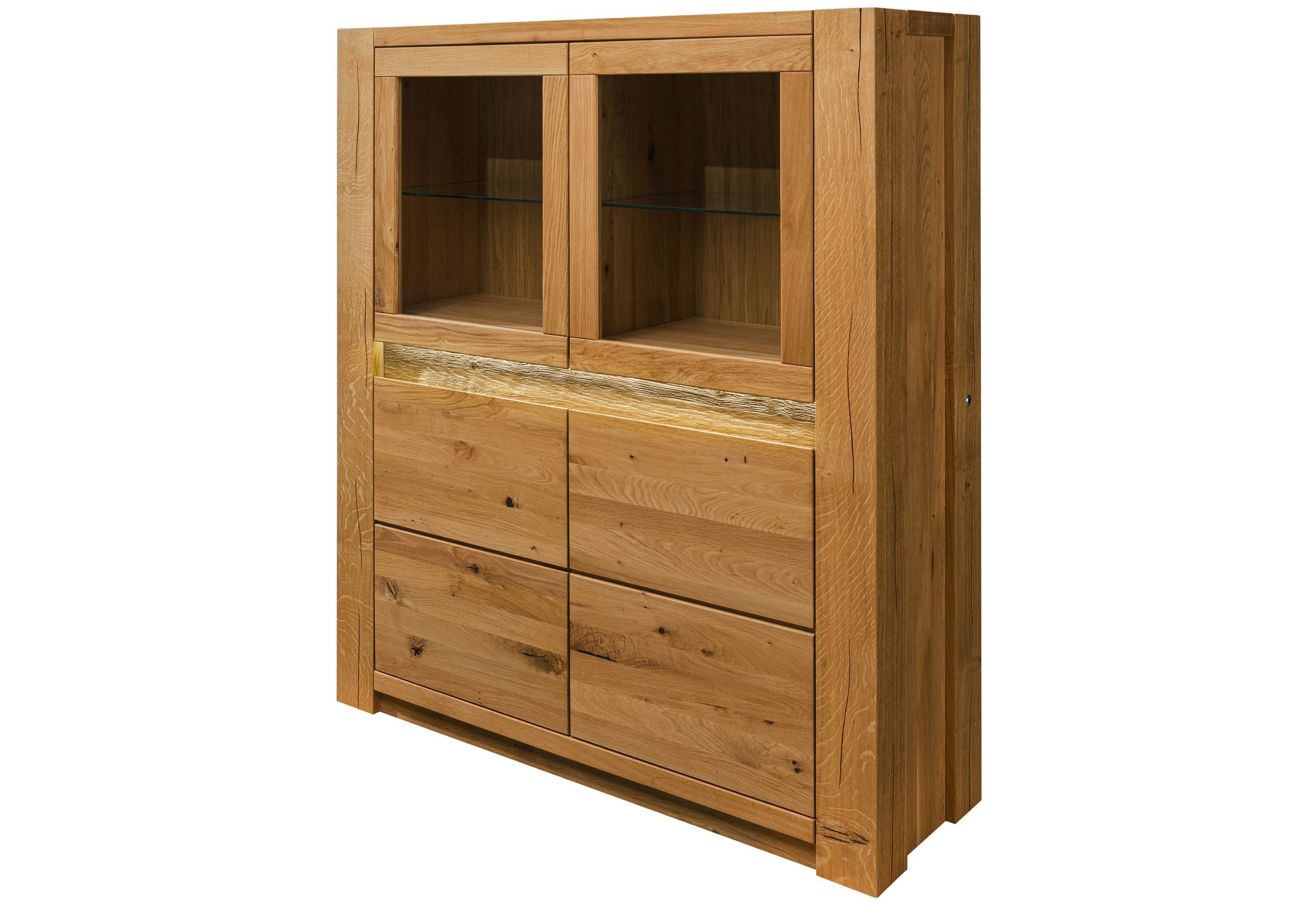 Massivmoebel24 Highboard KENT (Massivholz), Wildeiche 123x40x142 braun geölt KENT #304