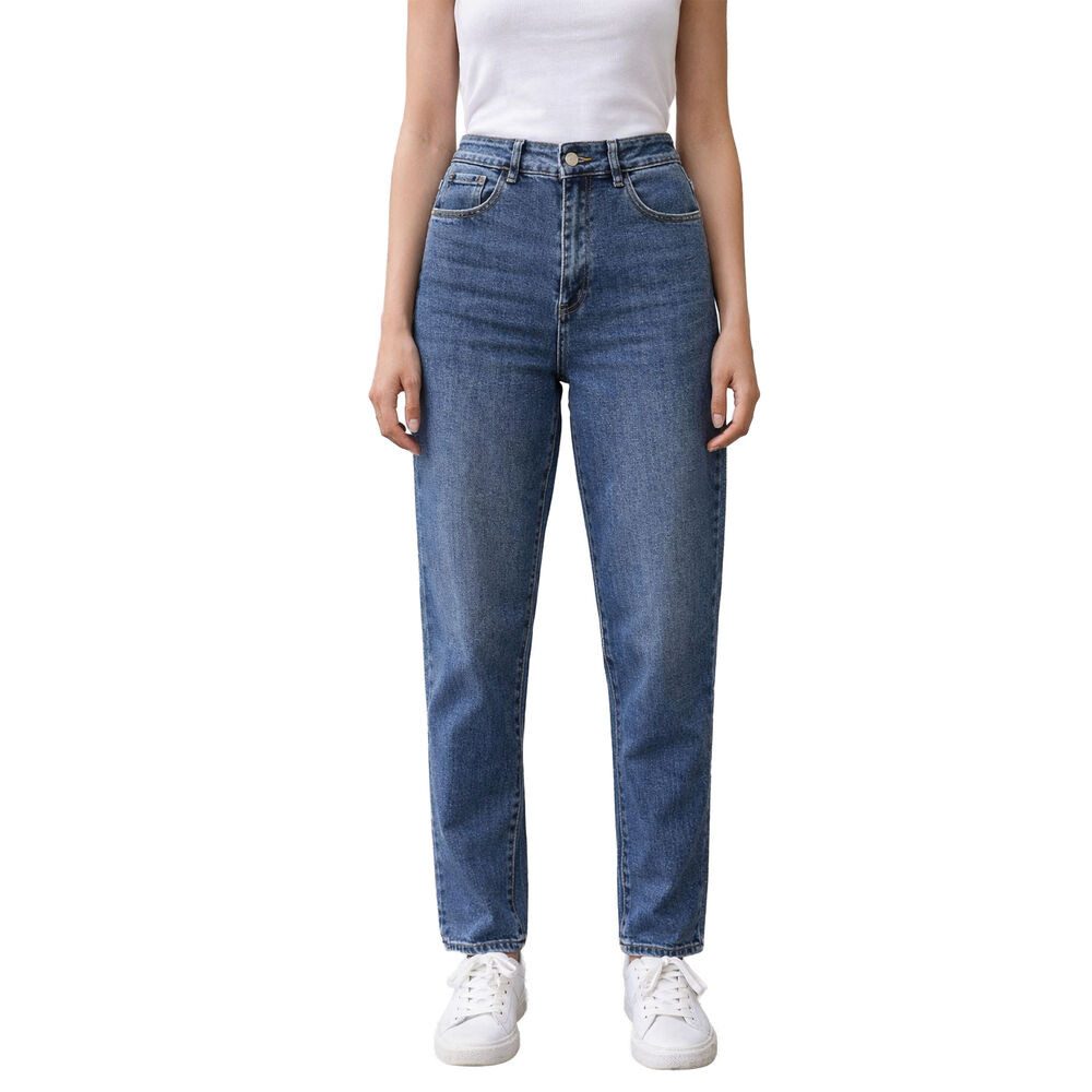 Ital-Design Mom-Jeans Damen Freizeit (91279871) Used-Look Stretch High Waist Jeans in Blau