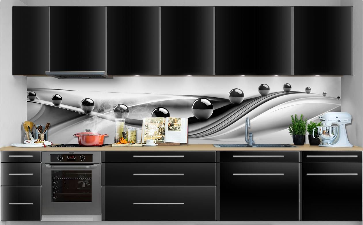 Rodnik Küchenrückwand ABS-Kunststoff Direktdruck in DELUXE Qualität mit Platte Schwarze Kugeln, Monolith