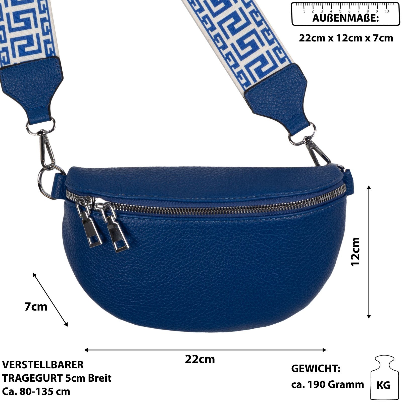 Bauchtasche Schultertasche, Umhängetasche Crossbody-Bag BLUE Gürteltasche als Umhängetasche EAAKIE Hüfttasche Italy-De, CrossOver, Kunstleder tragbar