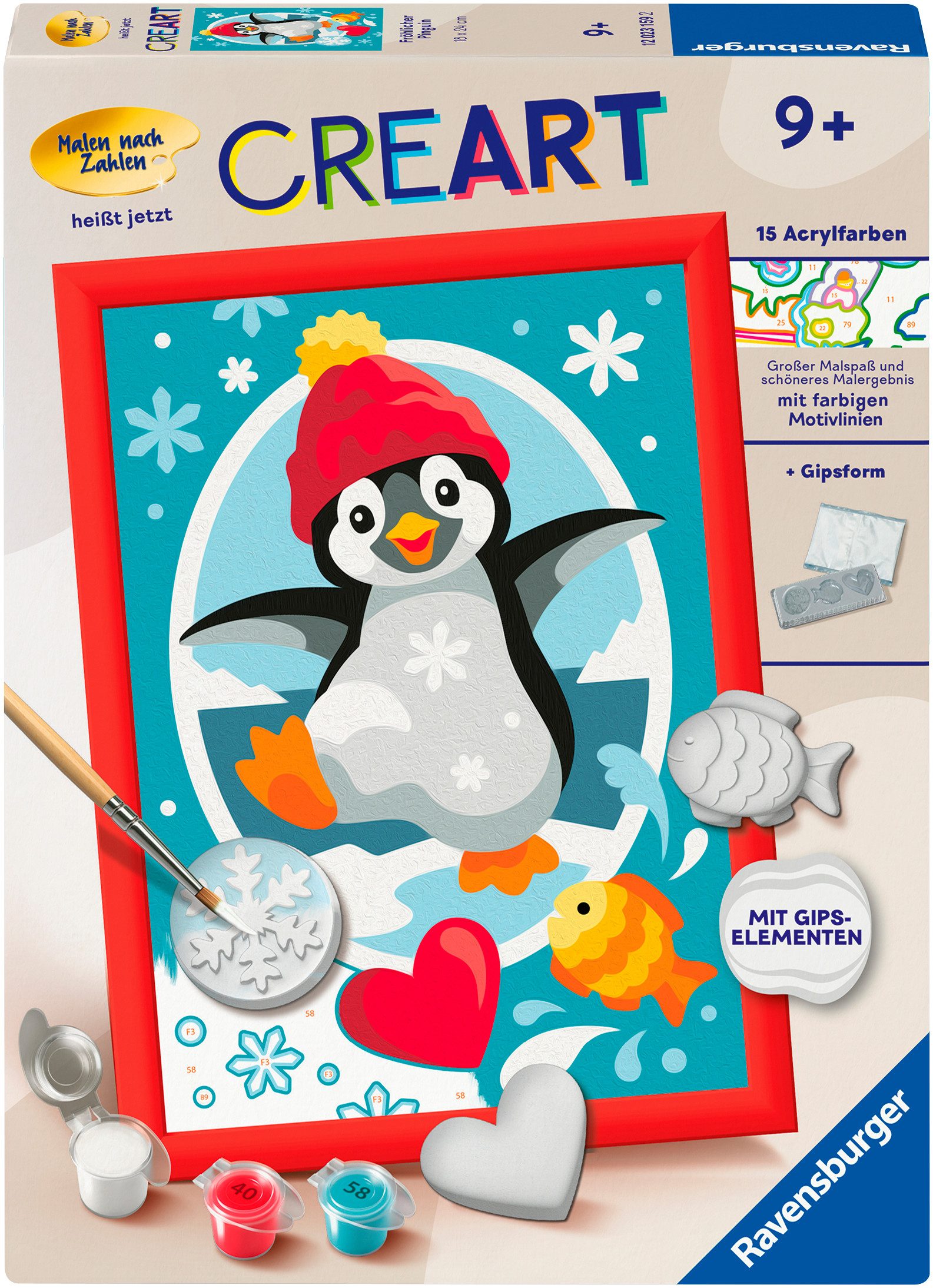 Ravensburger Malen nach Zahlen CreArt, Fröhlicher Pinguin - mit Gibs gießen, Made in Europe