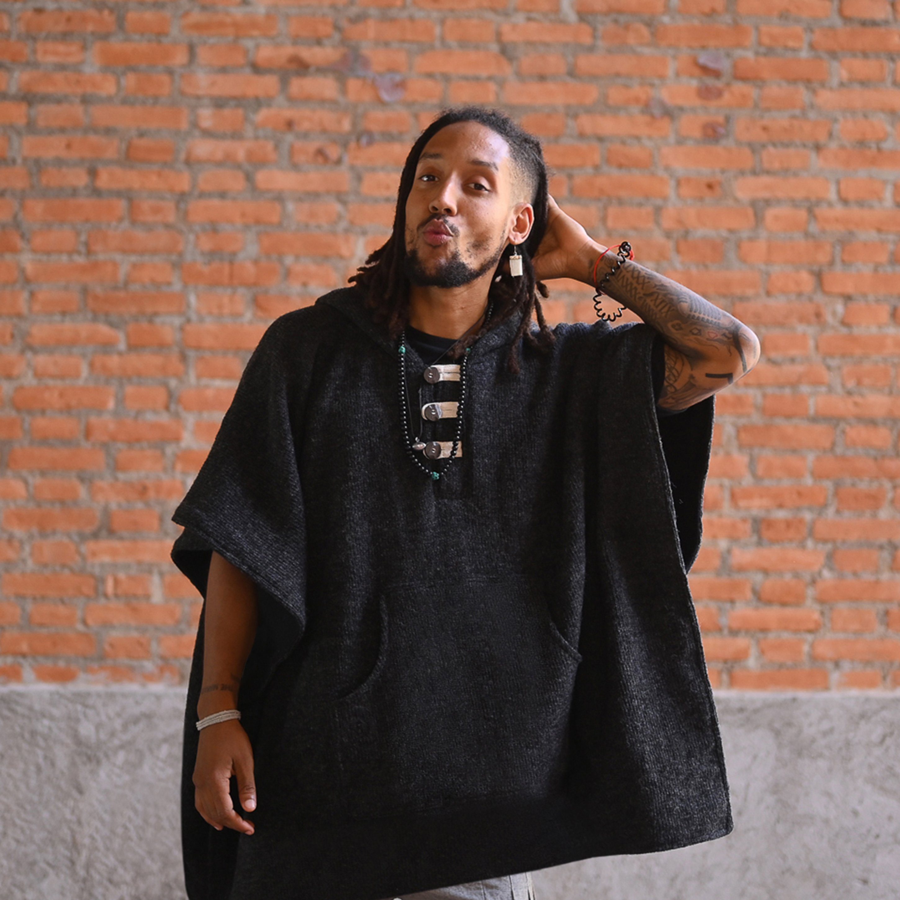 virblatt Fleeceponcho Poncho Herren Wolle & Poncho Damen, Wolle & Fleece, Poncho Winter mit Kapuze und warmem Futter