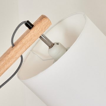 hofstein Stehlampe moderne Stehlampe aus Metall/Stoff/Holz in Weiß/Naturfarben, ohne Leuchtmittel, mit verstellbarem Schirm (21cm) und Fußschalter, 1x E27