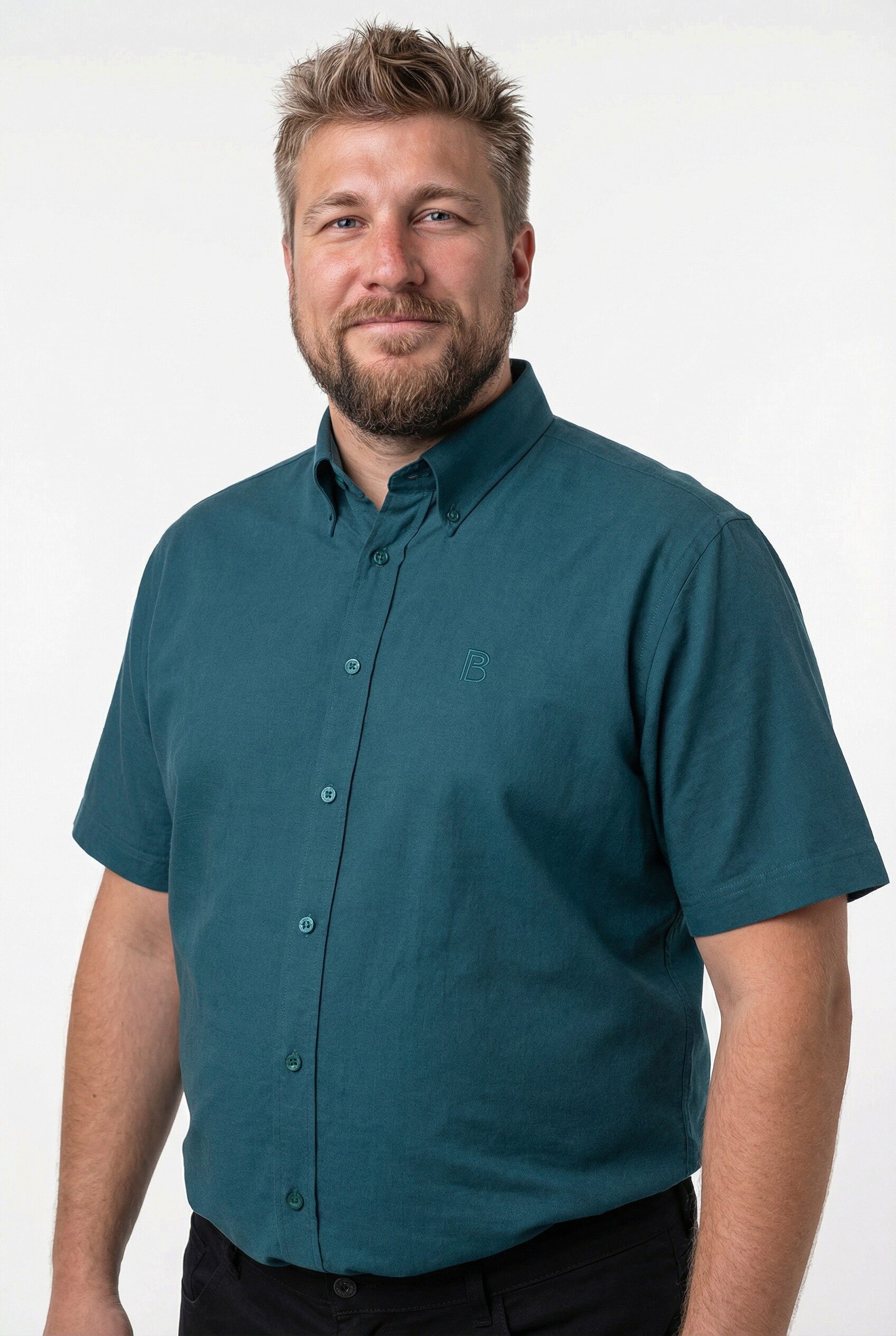Boston Park Kurzarmhemd Leinenoptik-Hemd Halbarm Buttondown-Kragen