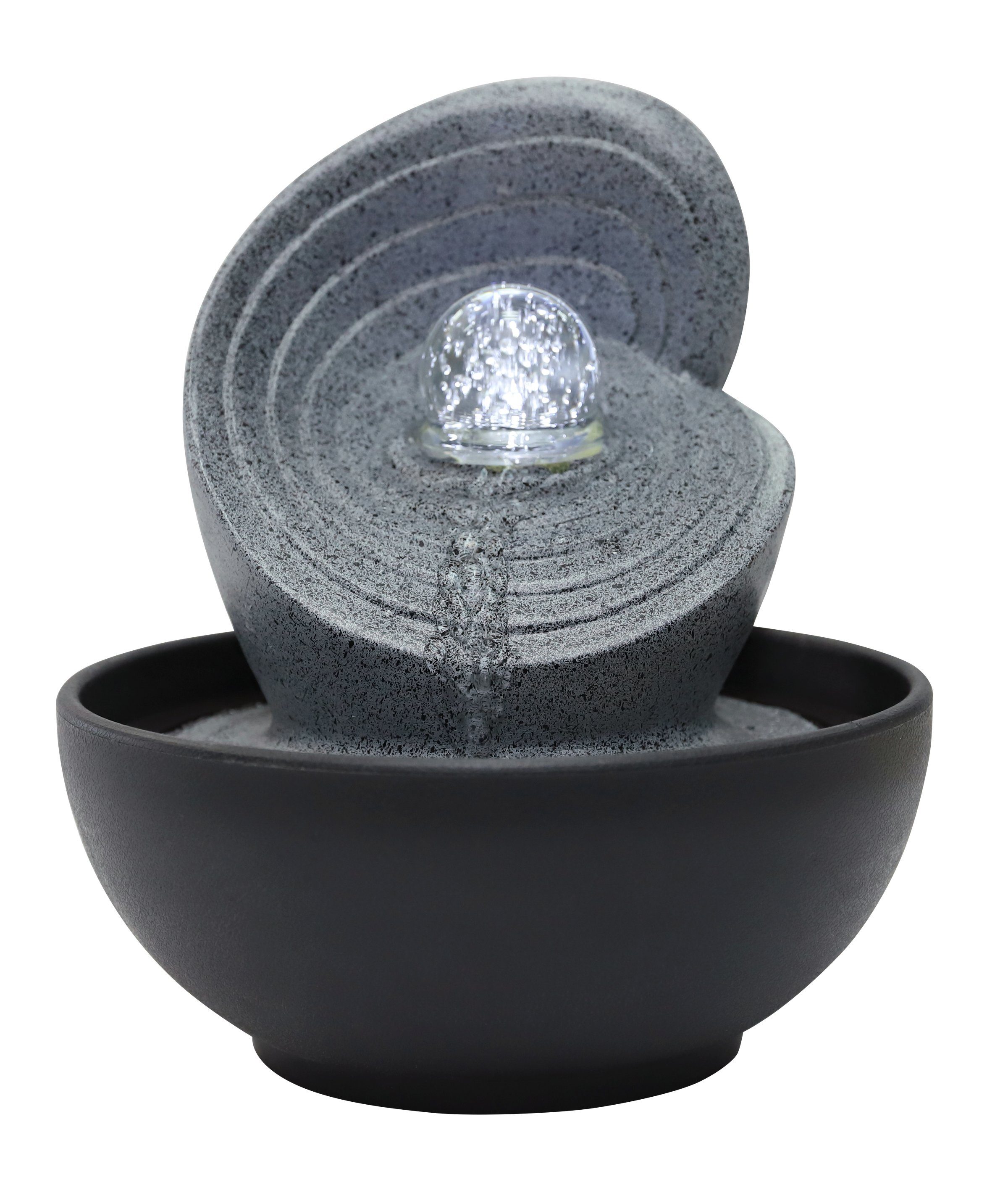 Dehner Zimmerbrunnen Olua mit LED kaltweiß, 23 x 26 x 23 cm, Polyresin, 23 cm Breite, Beruhigendes Wasserspiel, LED Beleuchtung, robuster Kunststein