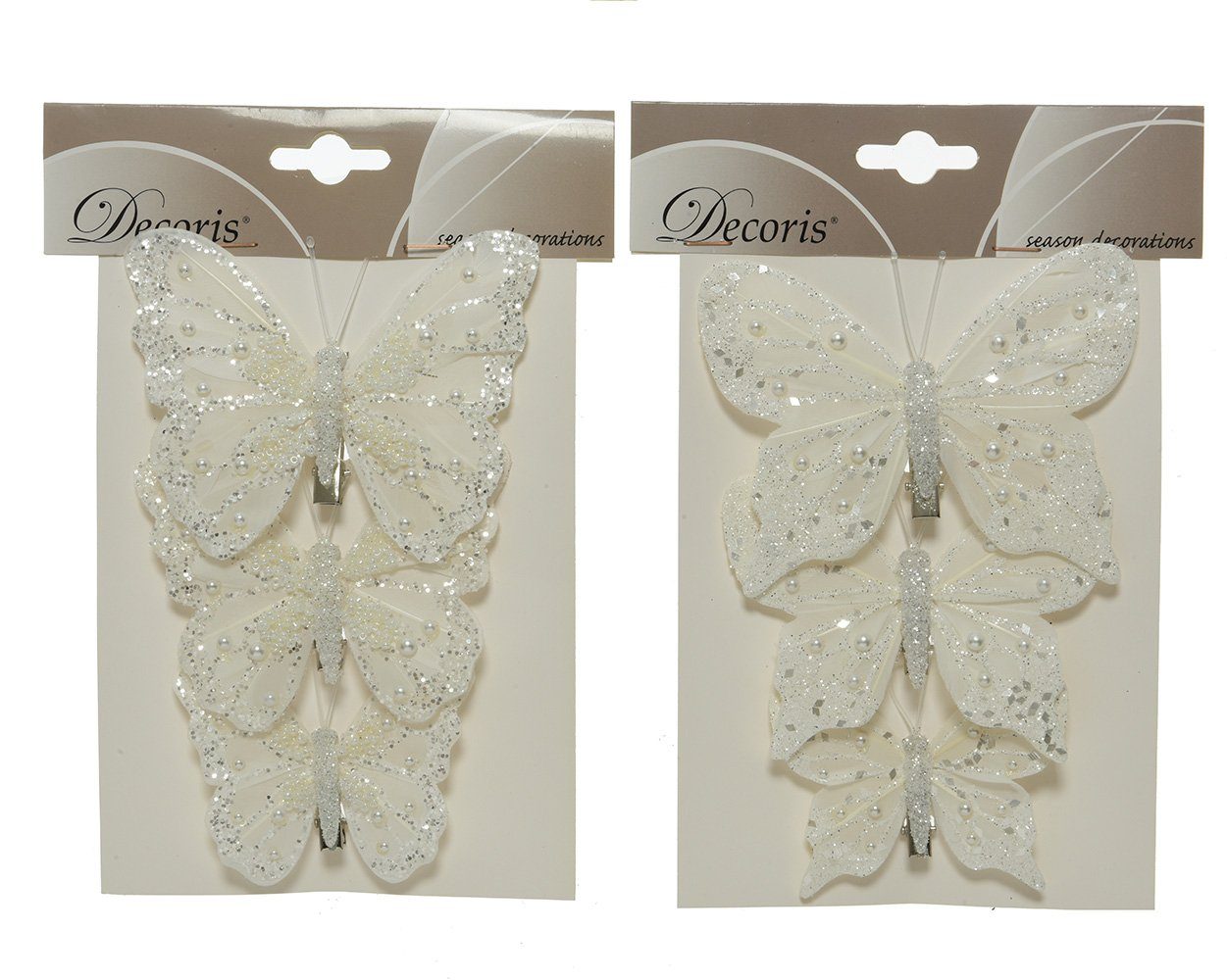 Decoris decorations season mit 3er weiß, Set Clip Schmetterlinge Weihnachtsbaumklammer, und auf Glitzer Perlen