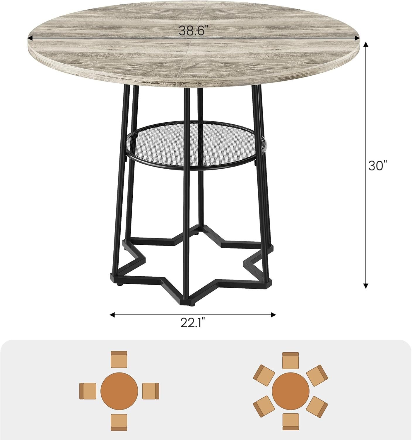 GarveeMore Esstisch runder Küchentisch, 98 x 76 cm, Industrie-Design, platzsparender Tisch in Holzoptik für Küche, Esszimmer oder Wohnzimmer