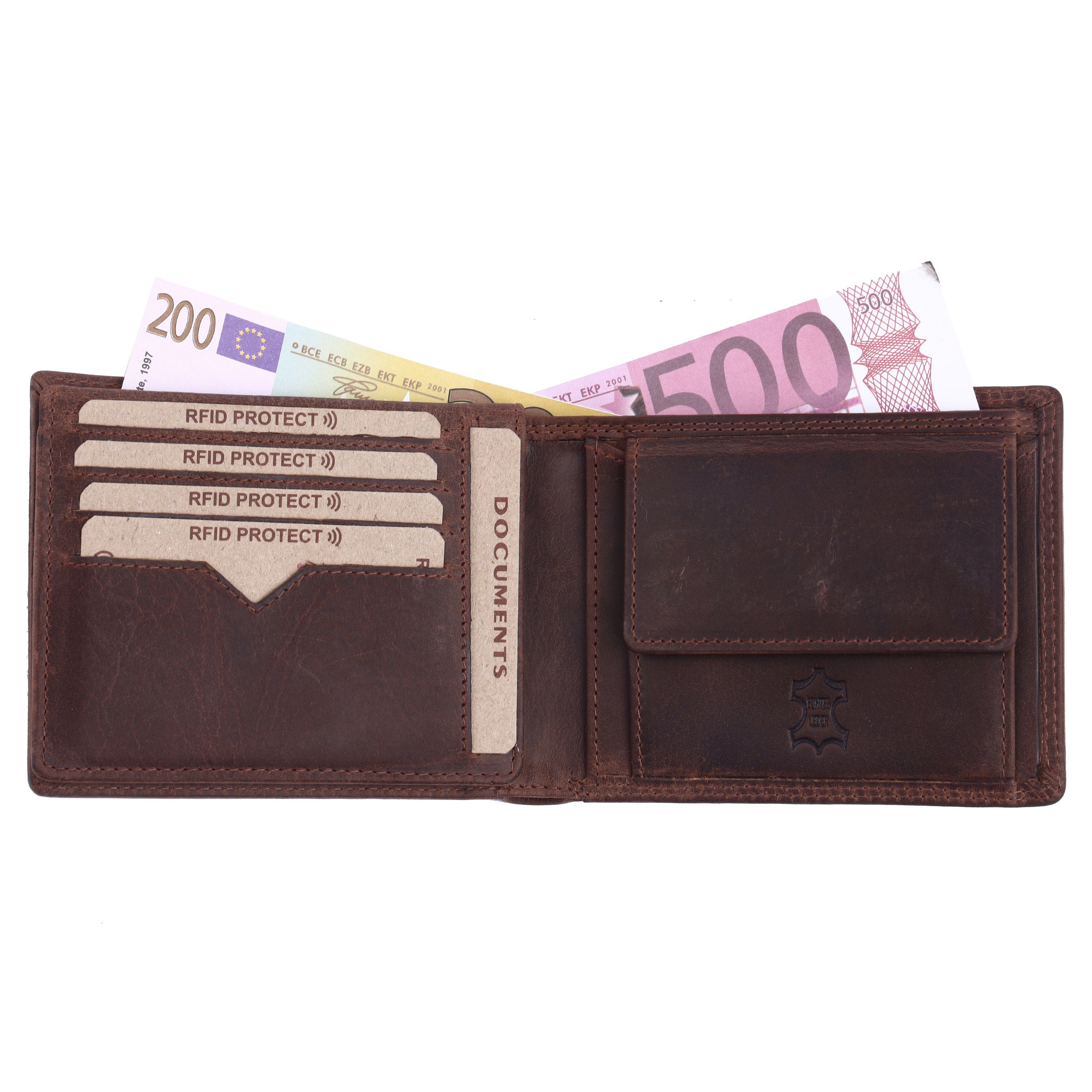 Mercano Geldbörse für Herren, Leder Doppelnaht, Vintage aus & 100% mit RFID-Schutz Geschenkbox dunkelbraune inkl