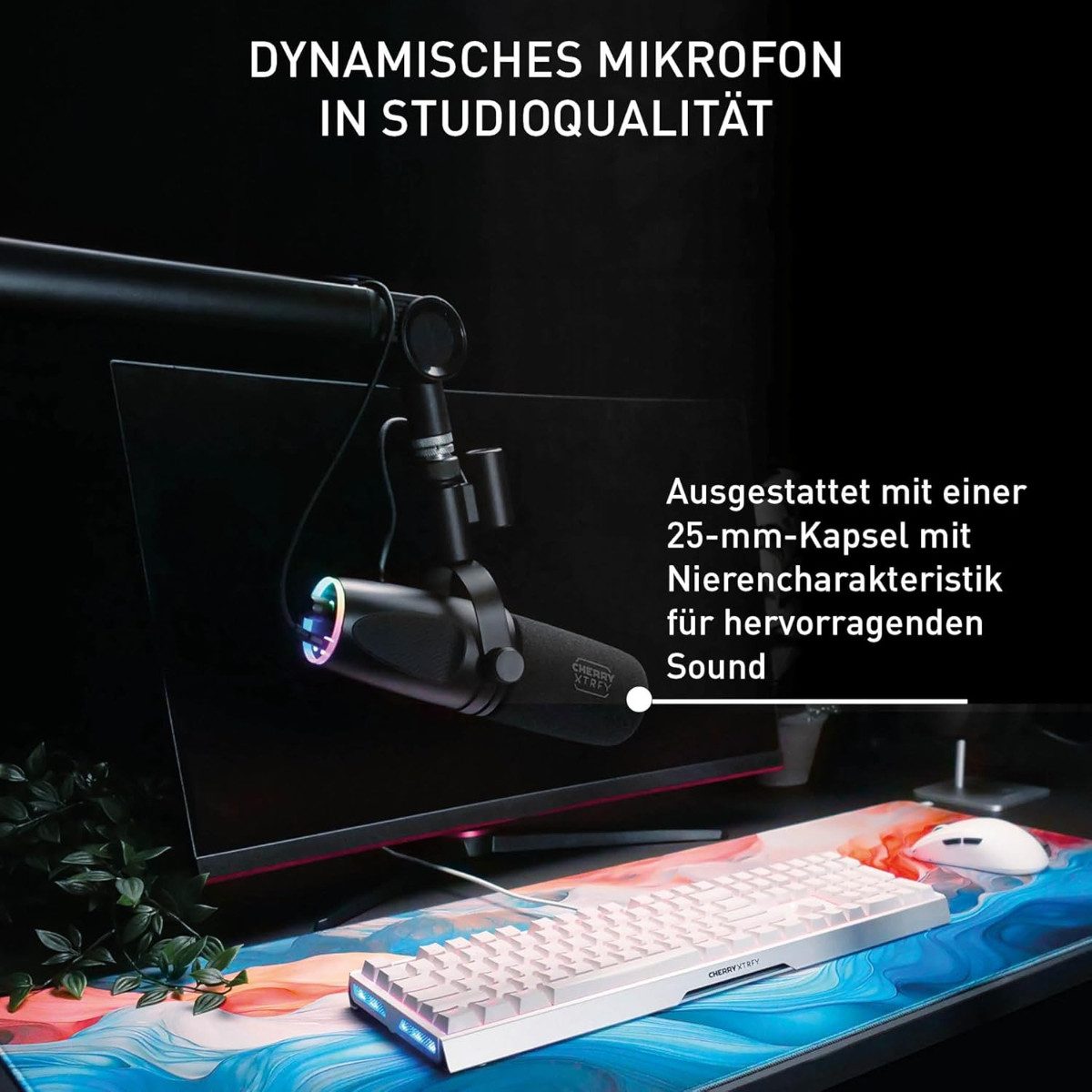 Cherry Streaming-Mikrofon NGALE X, USB- & XLR-Mikrofon mit RGB-Beleuchtung und Low-Cut-Filter